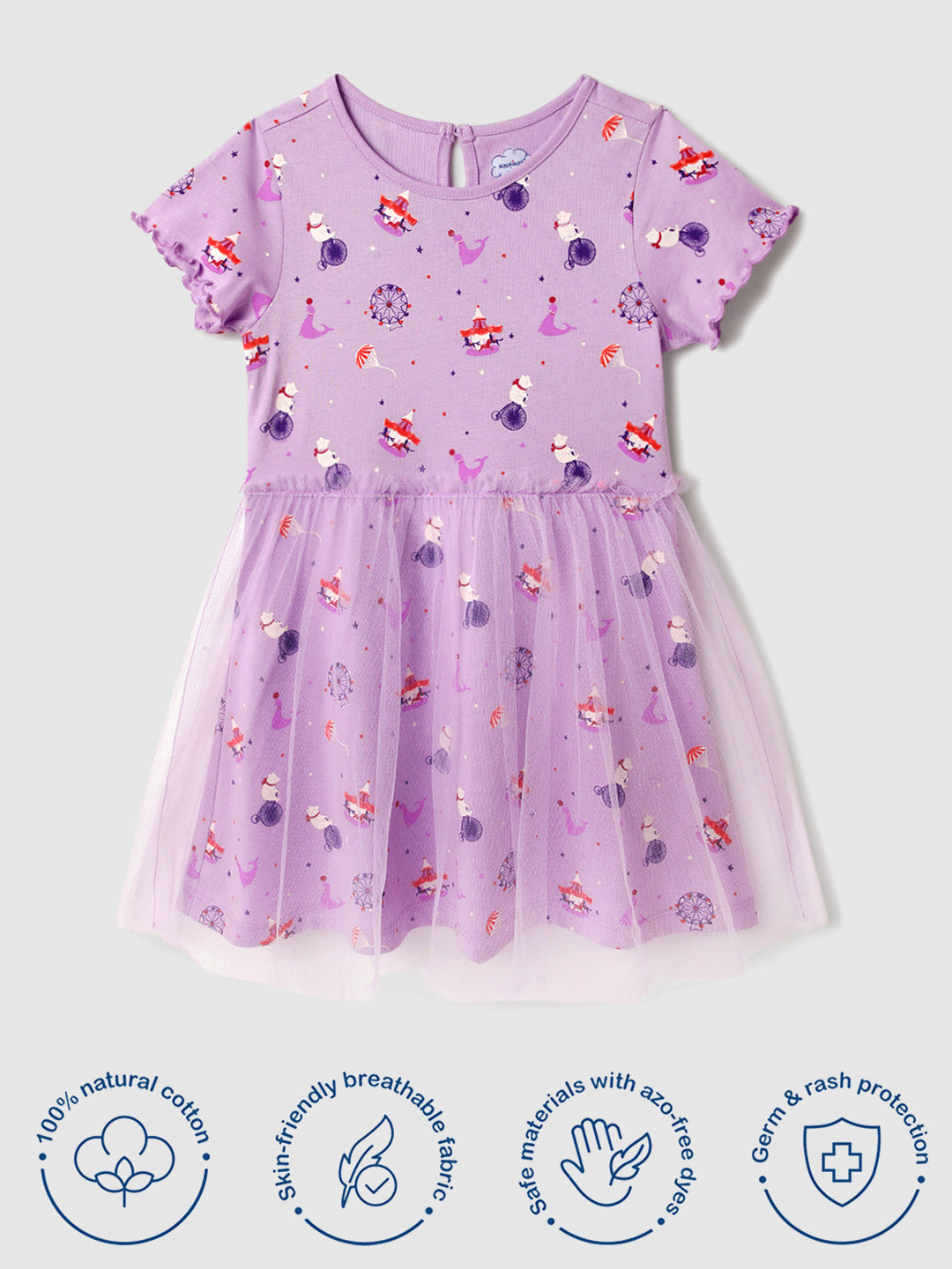Nautinati Multicolour Placement Print Tulle Dress for Girls