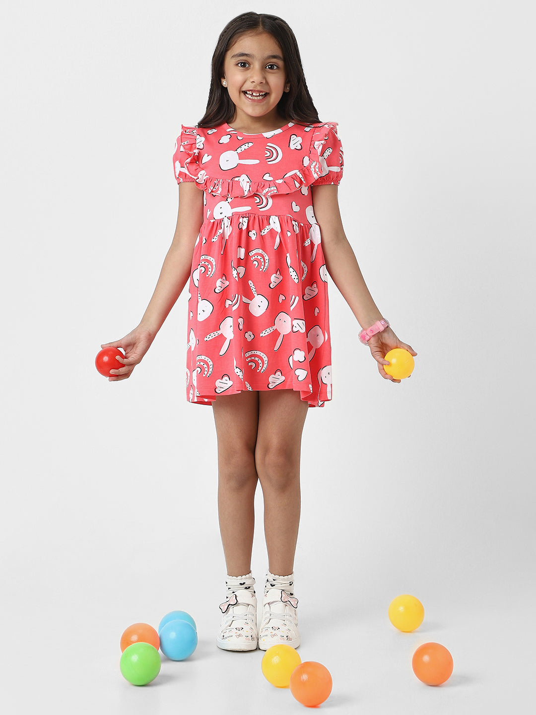 Nautinati Girls’ Red Jersey Cotton Bunny Print Dress