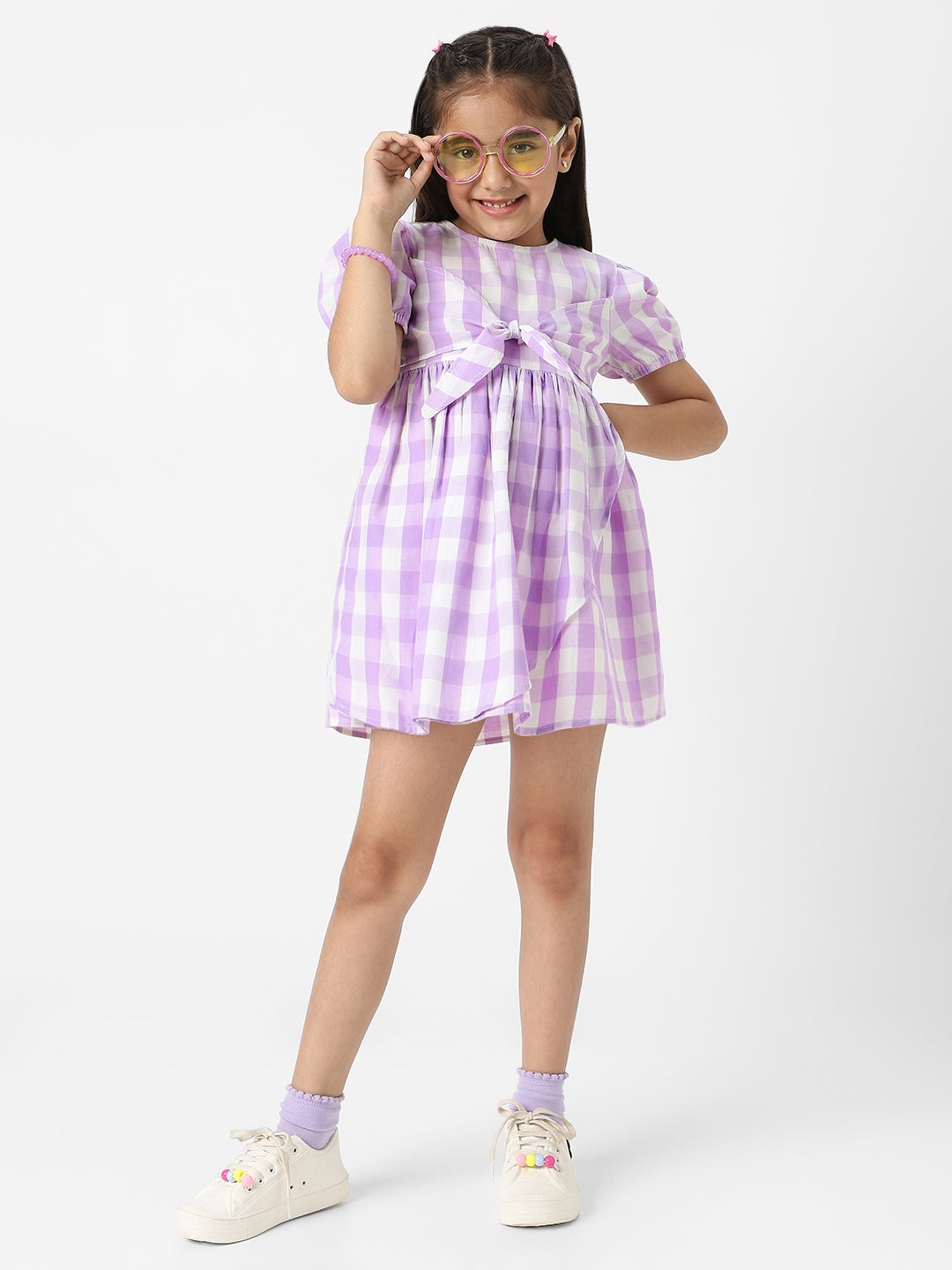 Nautinati Girls Cotton Puff Sleeve Gingham Dress