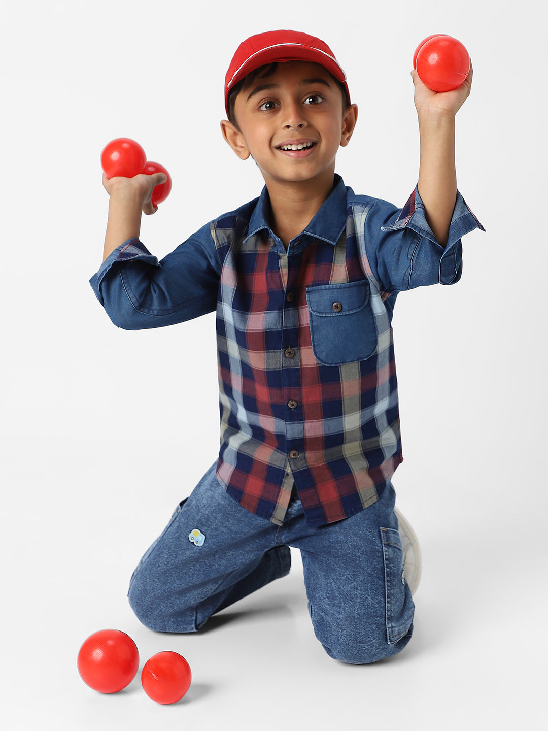 Nautinati Boys' Denim Plaid Shirt With Chest Pocket