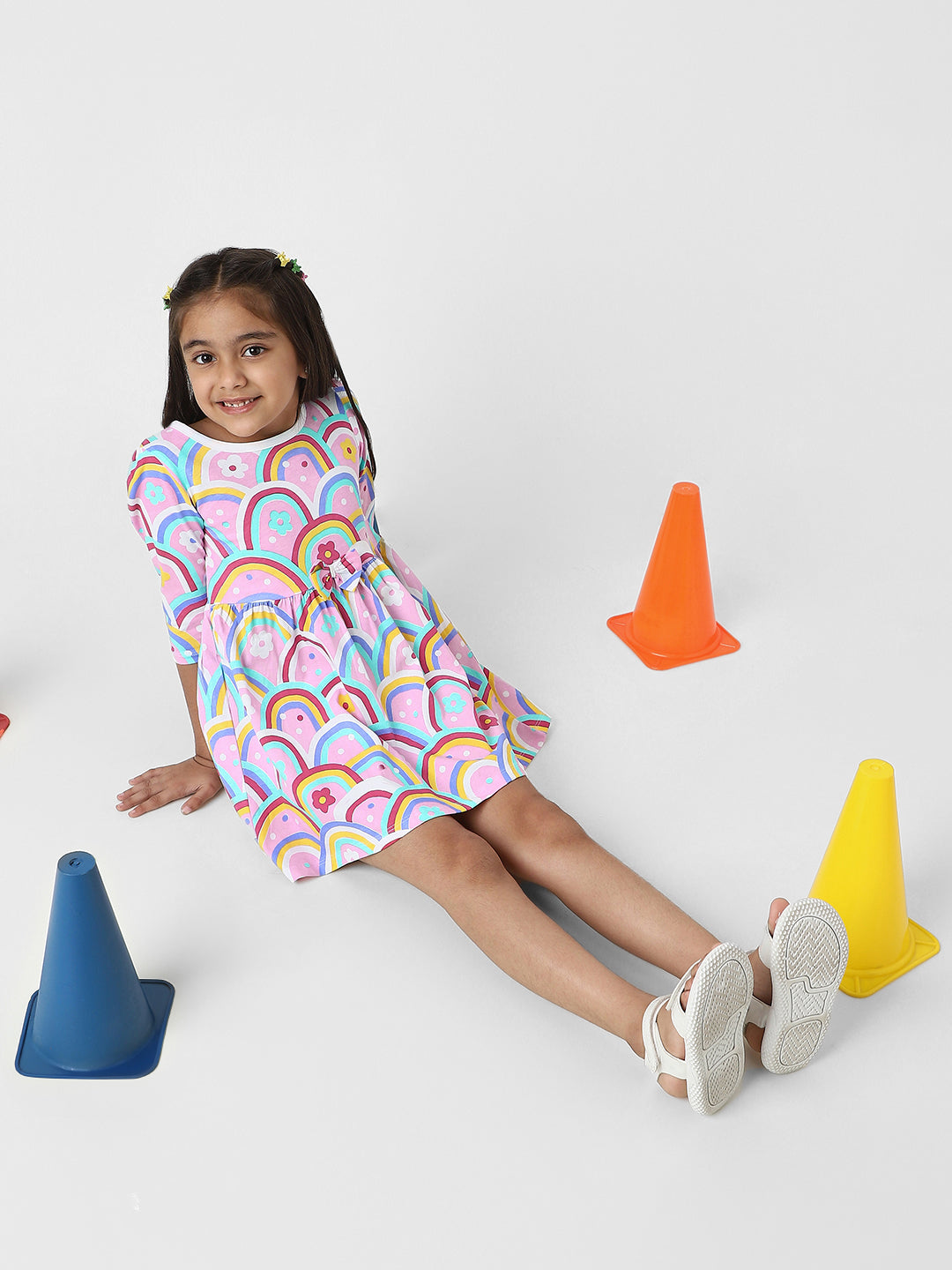 Nautinati Girls’ Cotton Rainbow Print Dress
