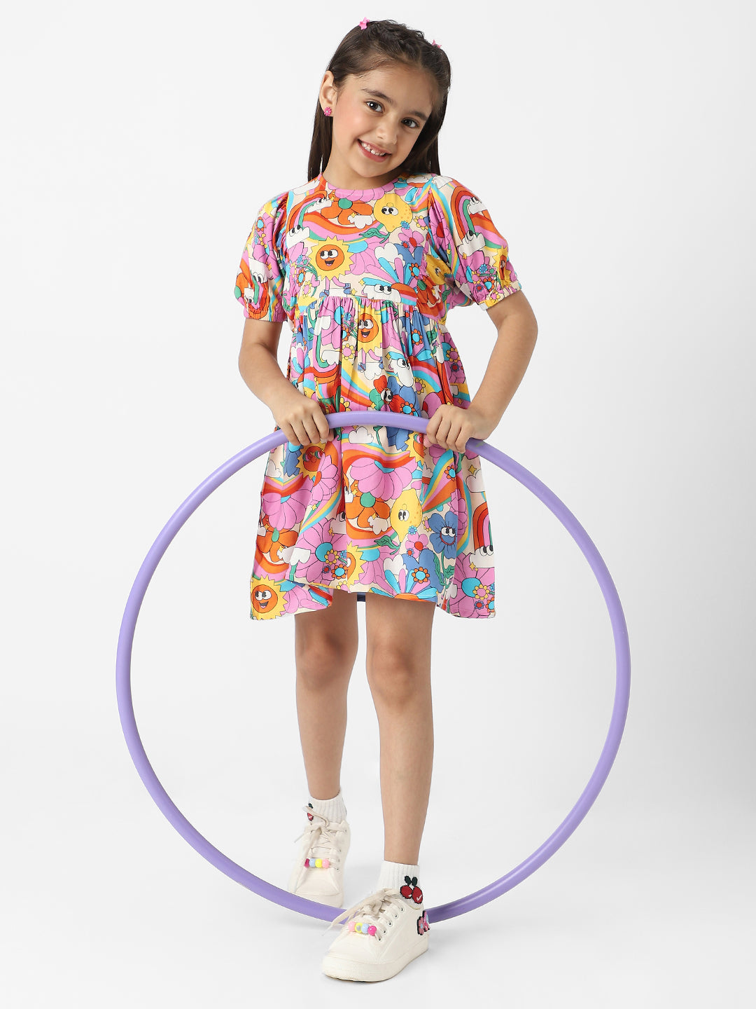 Nautinati Girls' Colourful AOP Dress