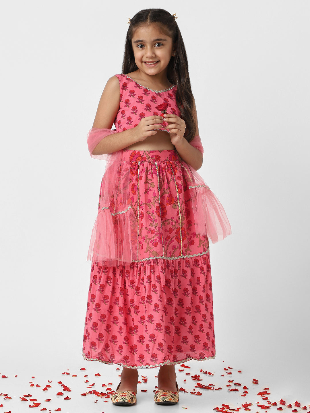 Nautinati Girls’ Choli and Ghagra Set with Dupatta | Cotton Lehenga Set for Girls | Party Wear Set for Girls