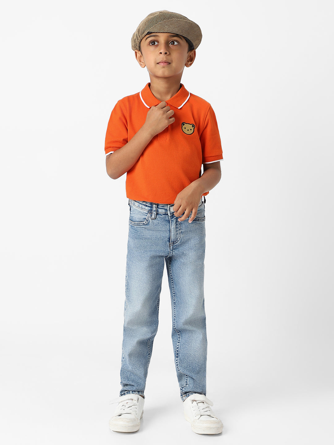 Nautinati Boys Cotton Bear Embroidered Badge Polo T-shirt