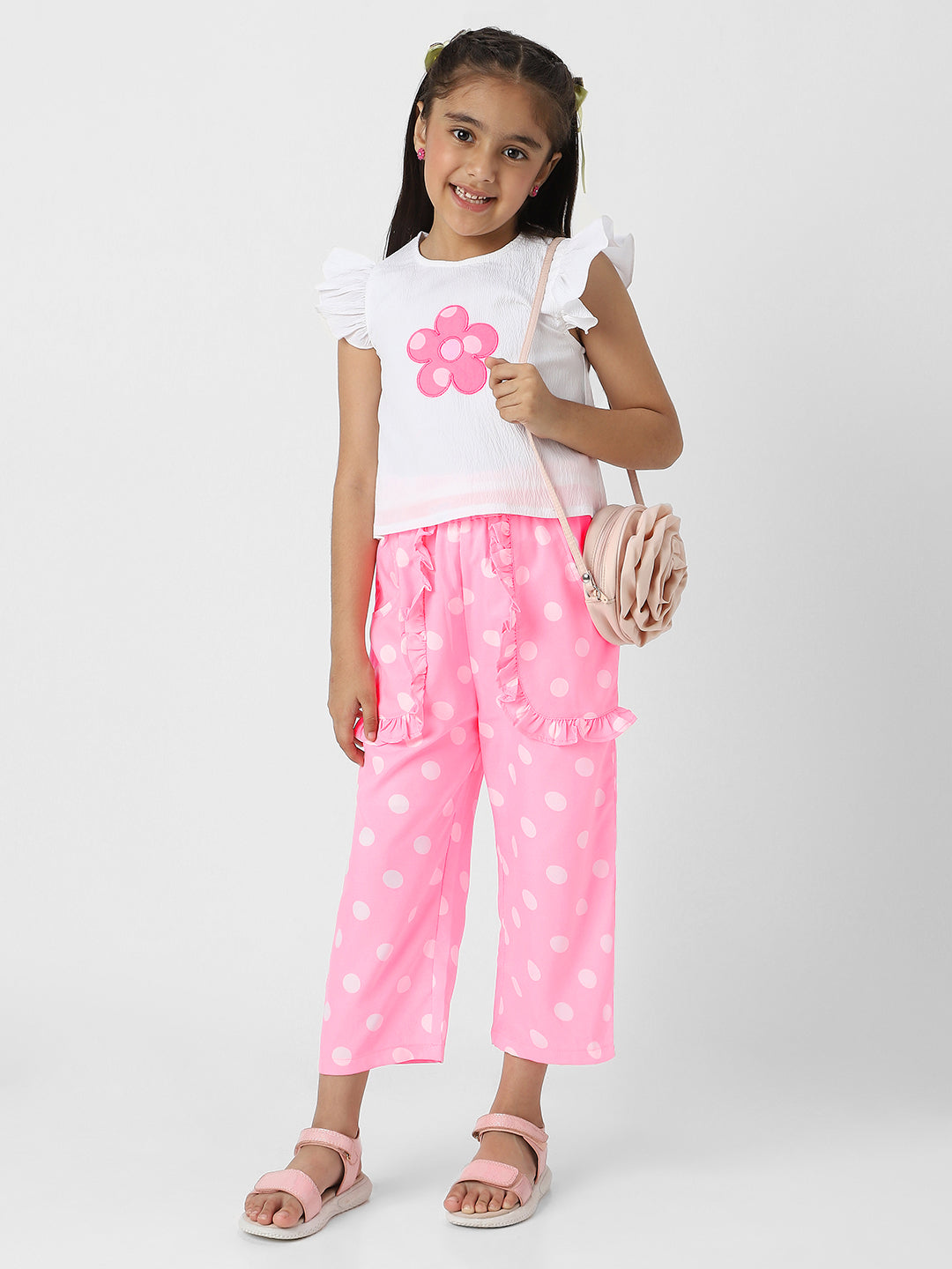 Nautinati Girls' Polka Print Combo Set of Top and Bottoms