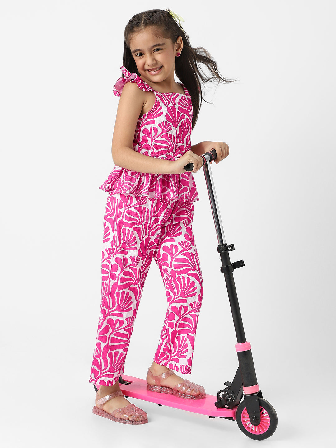 Nautinati Girls' Combo Set of Stylised Sleeves Top and Bottoms