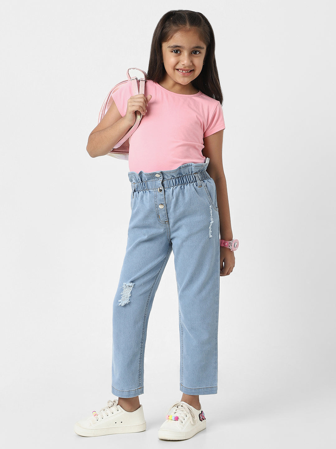 Nautinati Girls' Cotton Denim Distressed Jeans