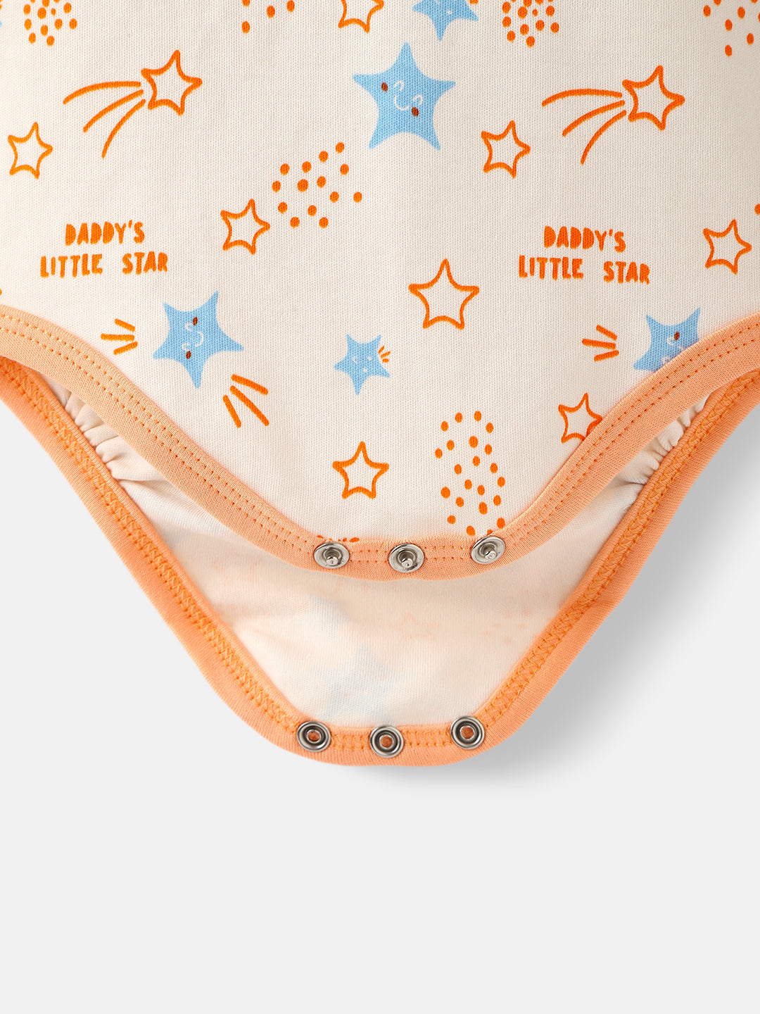 Nautinati Infant's Soft Cotton Star Print Bodysuit With Mittens and Beanie