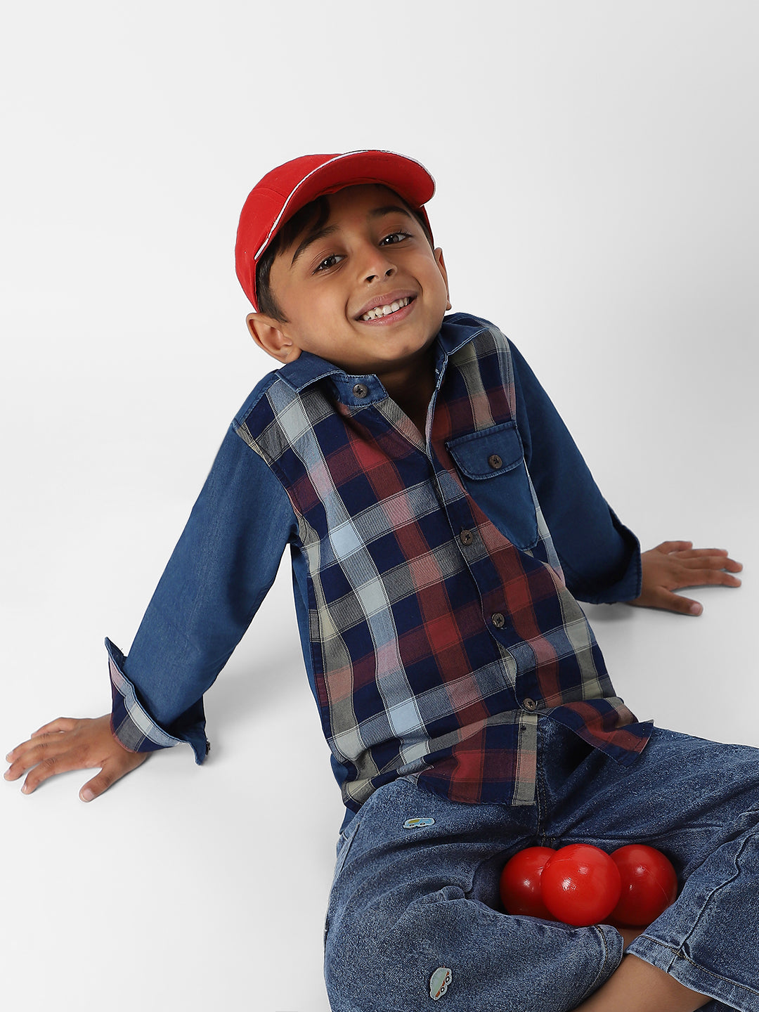 Nautinati Boys' Denim Plaid Shirt With Chest Pocket