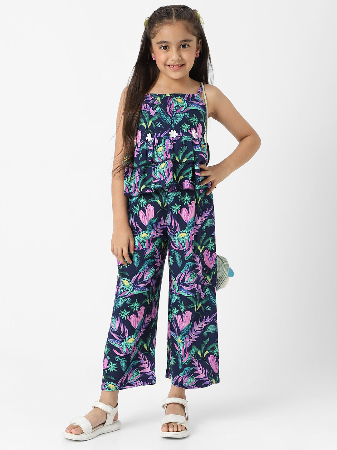 Nautinati Girls' Combo Set of Tiered Top and Bottoms