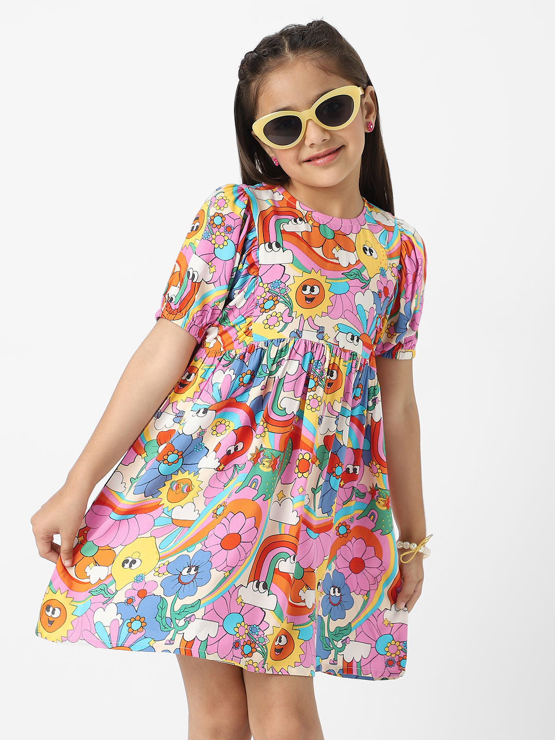Nautinati Girls' Colourful AOP Dress