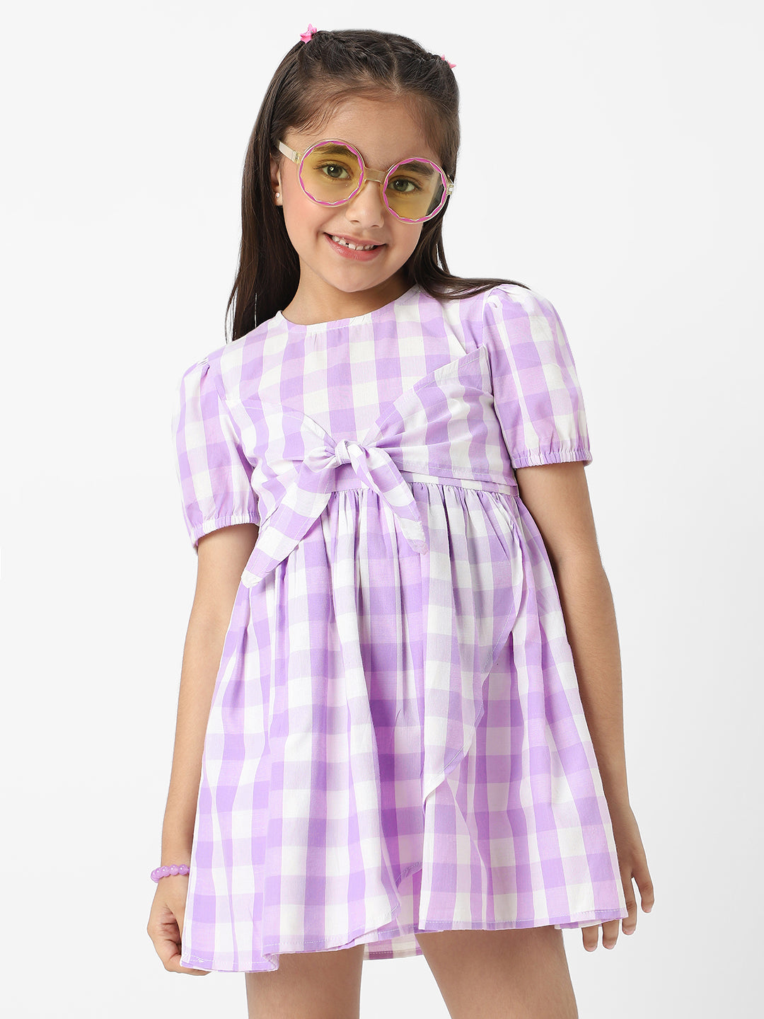 Nautinati Girls Cotton Puff Sleeve Gingham Dress