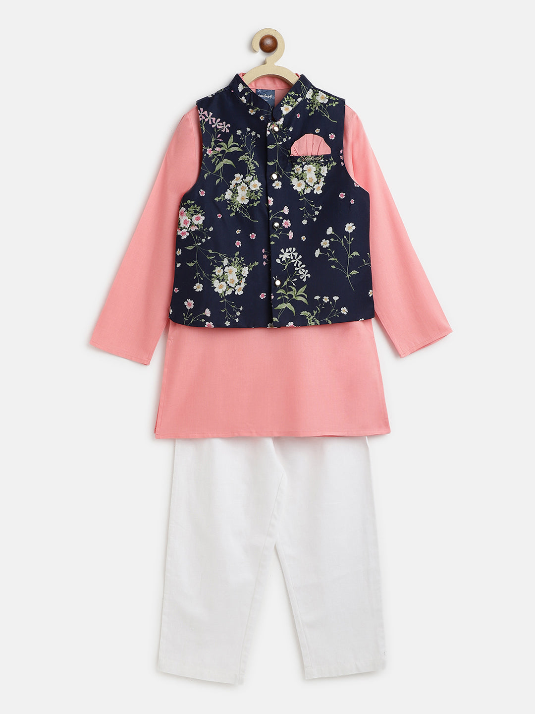 Nautinati Boys Pure Cotton Kurta With Pyjamas Nehru Jacket