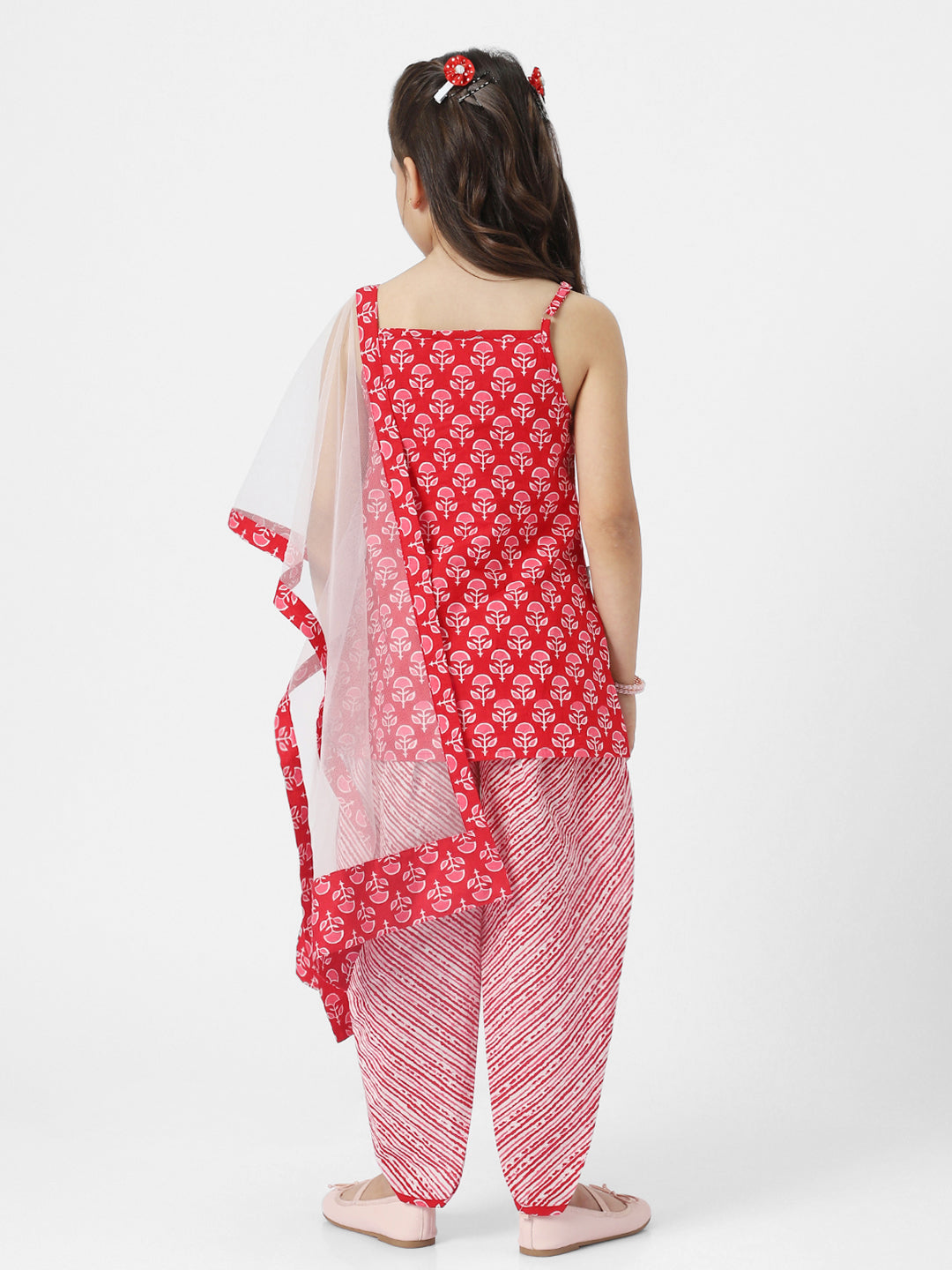 Nauti Nati Girls Floral Printed Pure Cotton Kurti with Dhoti Pants Dupatta