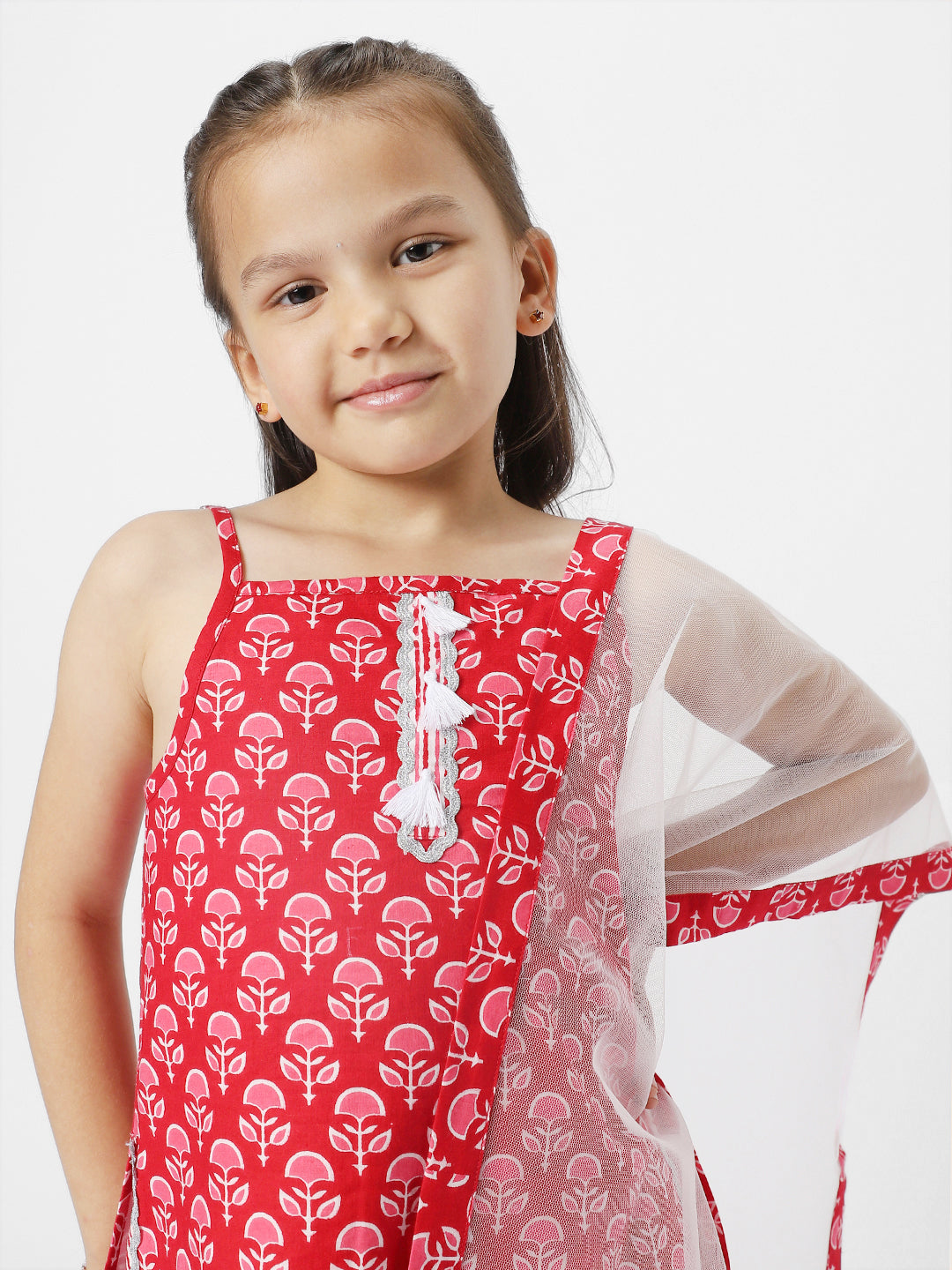 Nauti Nati Girls Floral Printed Pure Cotton Kurti with Dhoti Pants Dupatta