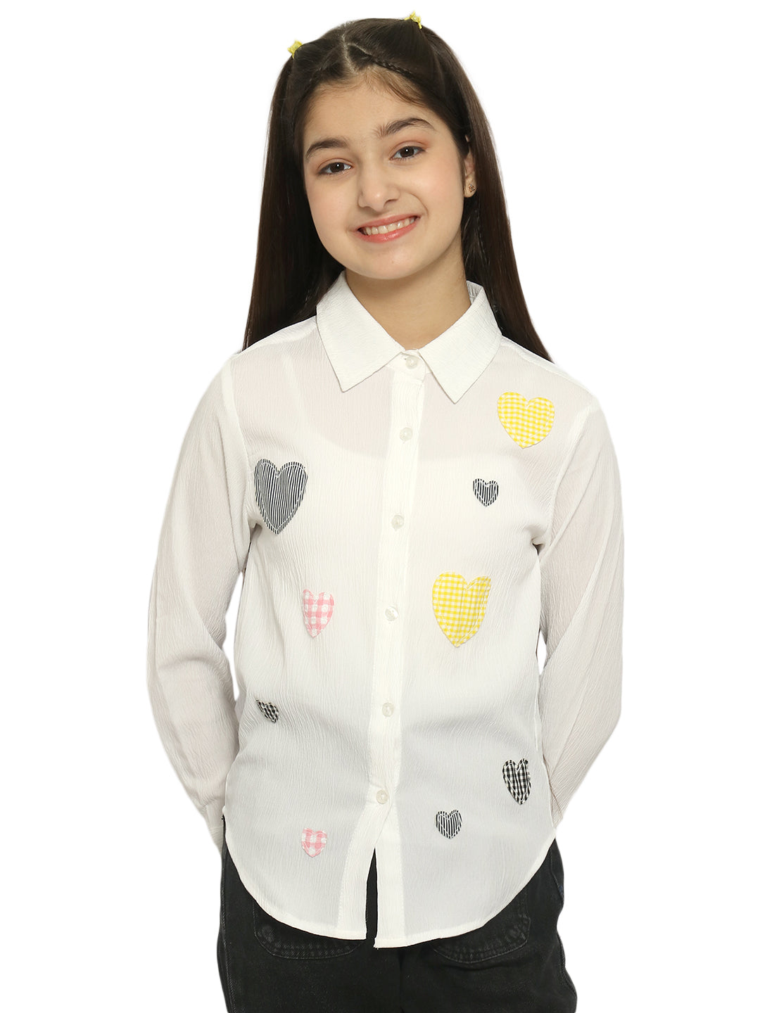 Natilene Girls White Standard Printed Casual Shirt