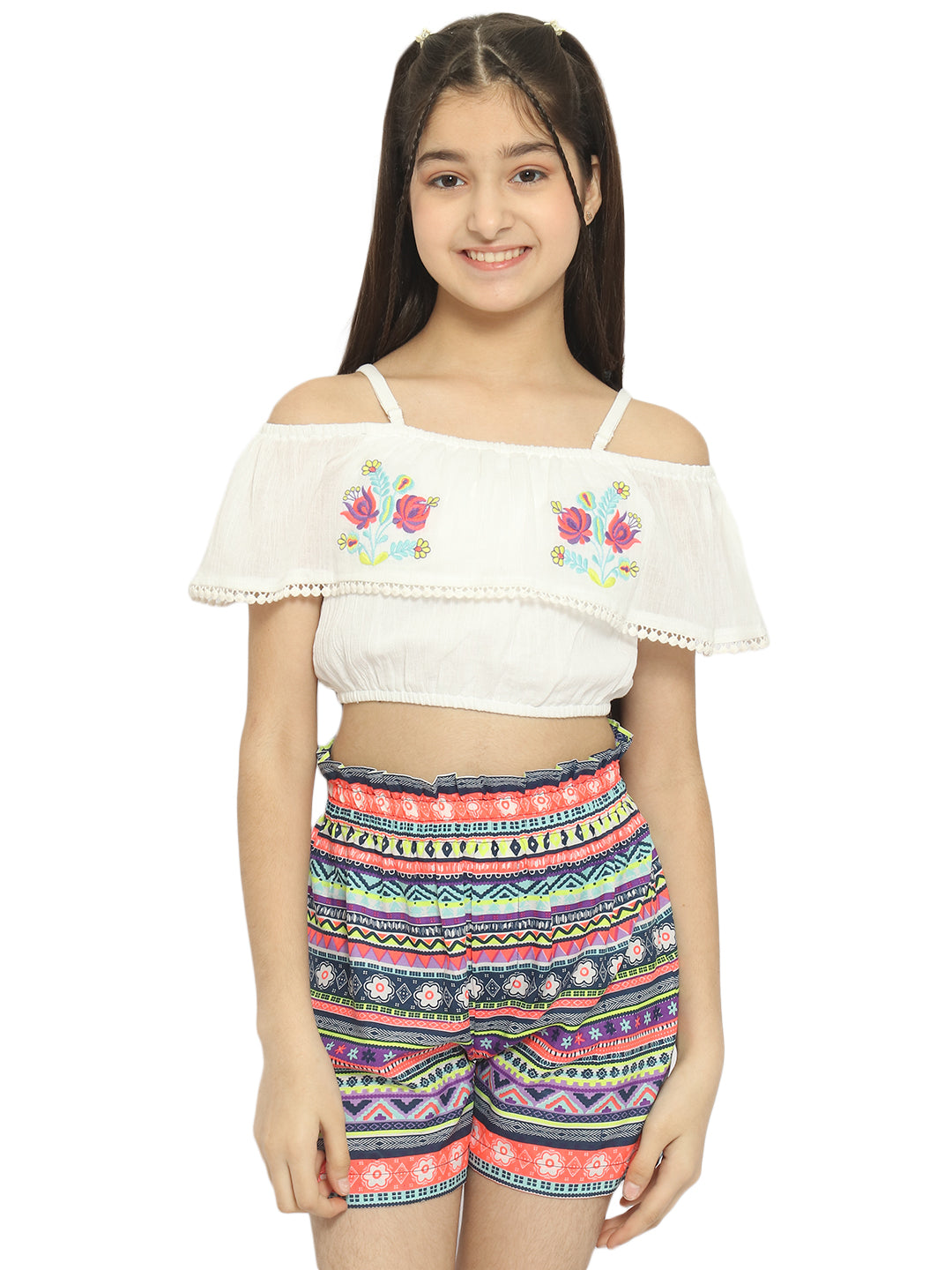 Natilene Girls Printed Top With Shorts