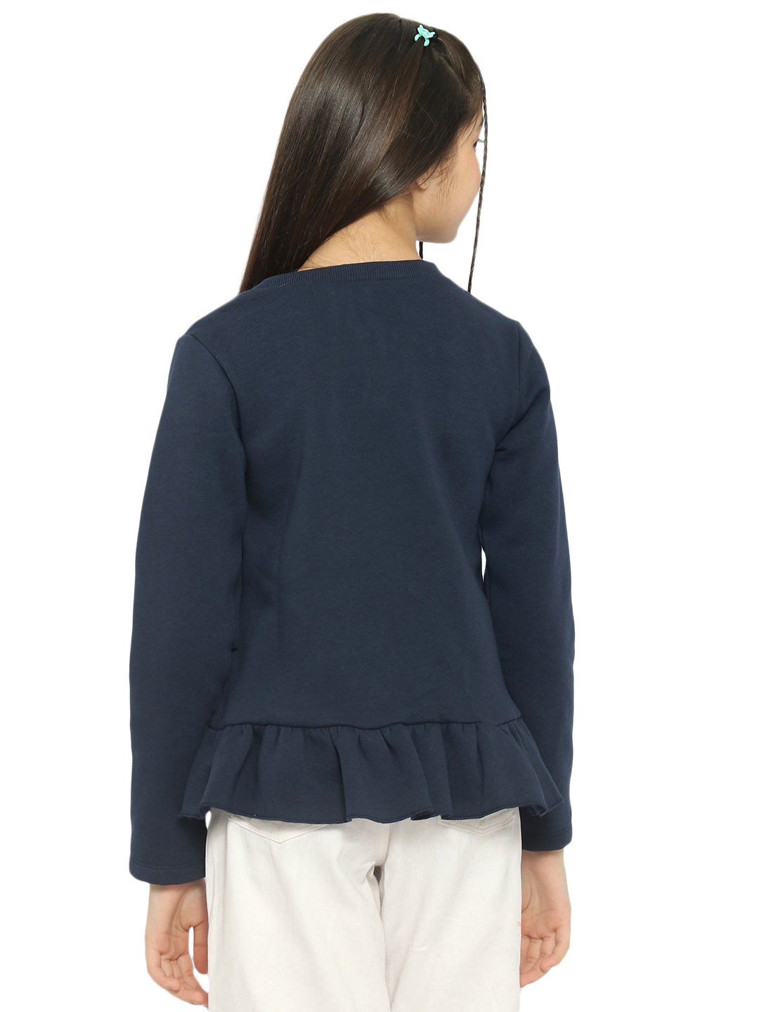 Natilene Girls Navy Blue Graphic Printed Sweatshirt