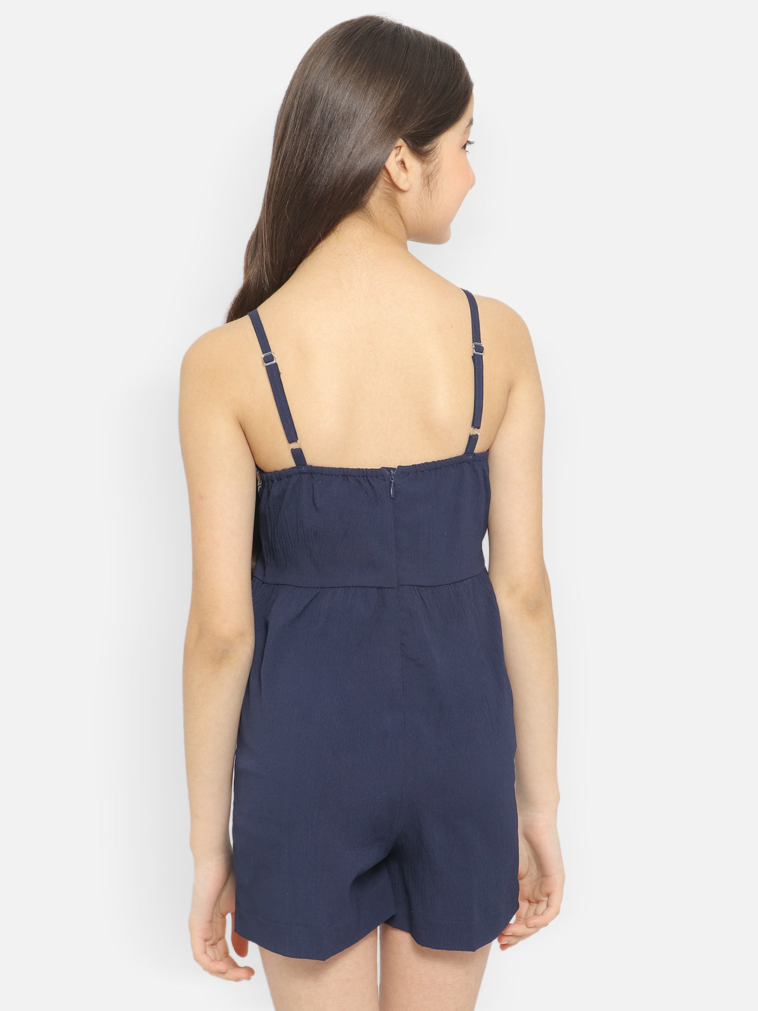 Natilene Girls Shoulder Straps Waist Tie Ups Playsuit Jumpsuit