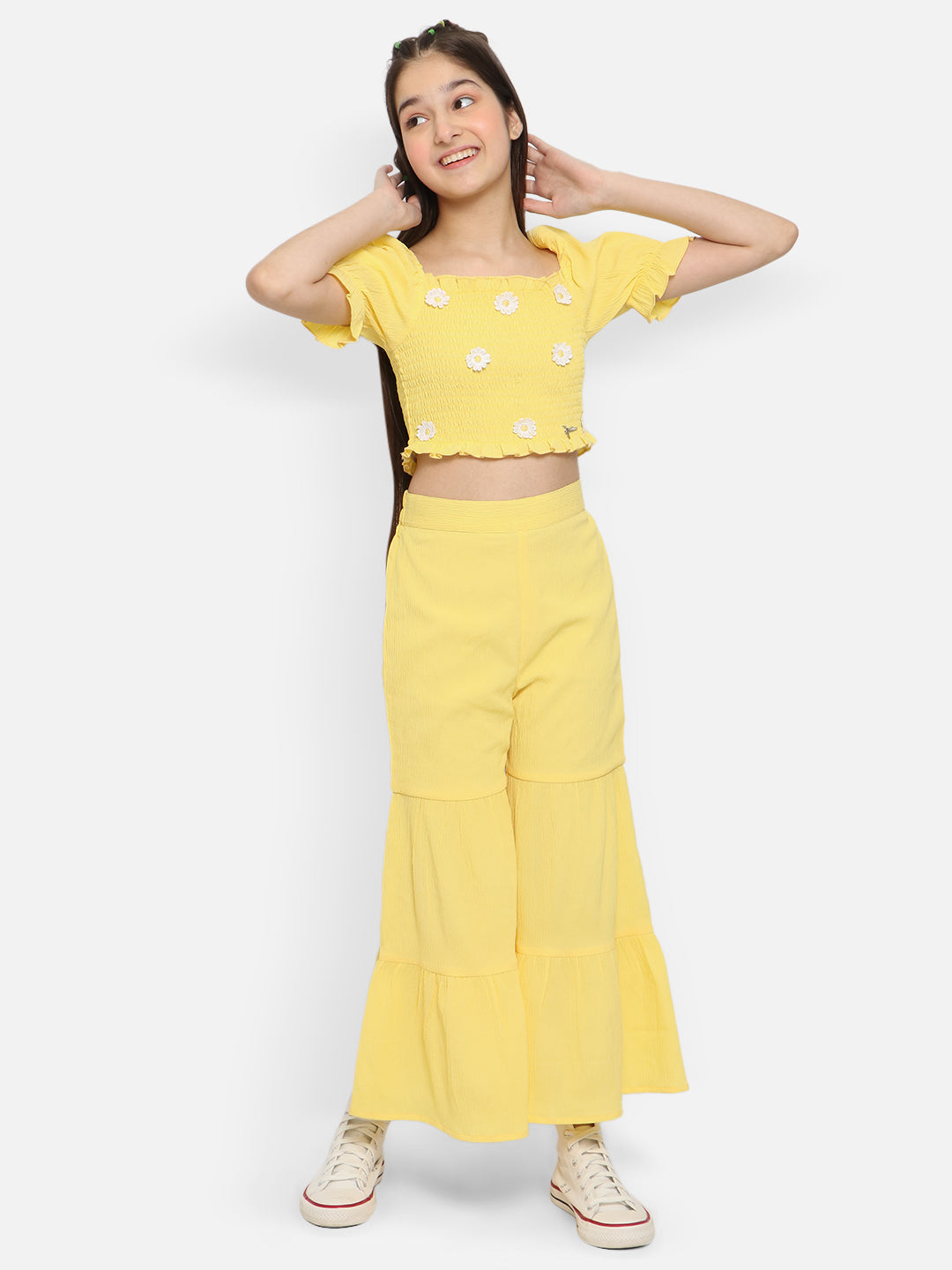 Natilene Girls Smocked Top With Palazzos