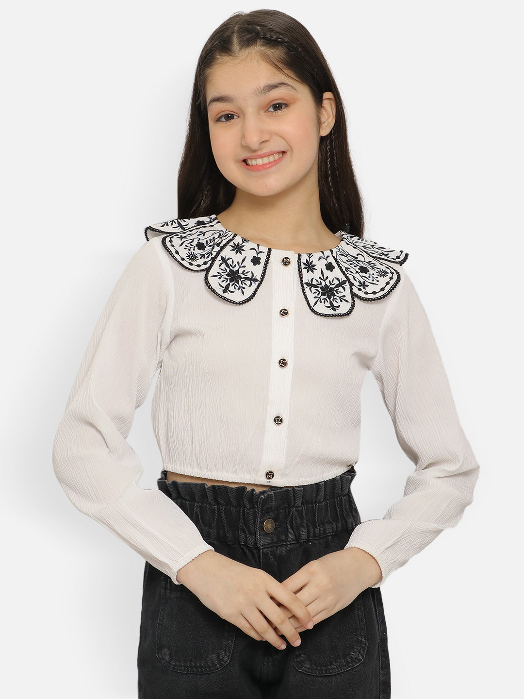 Natilene Girls Embroidered Crepe Top