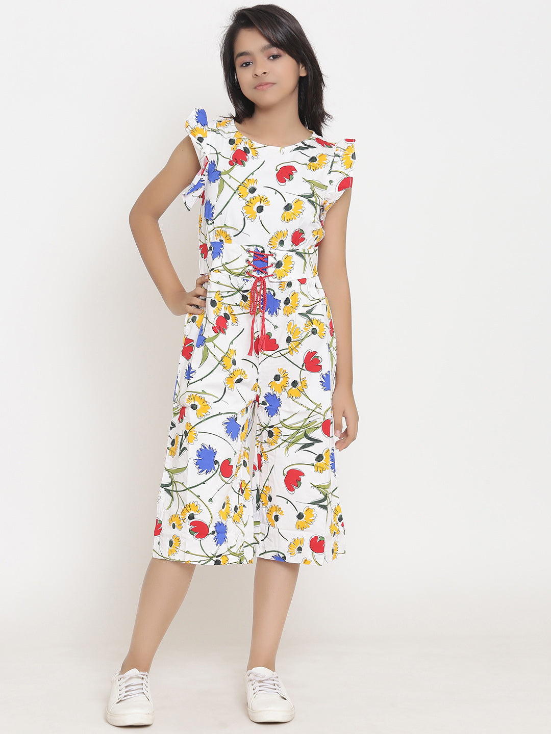 Natilene Girls Floral Printed Pure Cotton Culotte Jumpsuit
