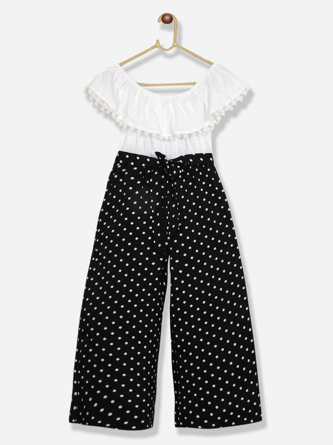 Natilene Girls Printed Off-Shoulder Basic Jumpsuit With Ruffles
