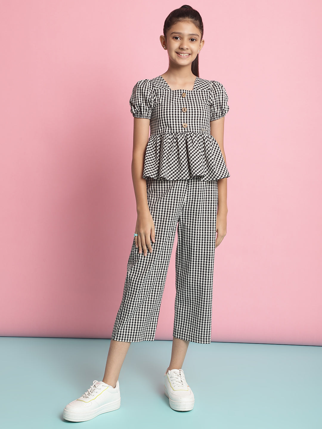 Natilene Girls Checked Top With Trousers