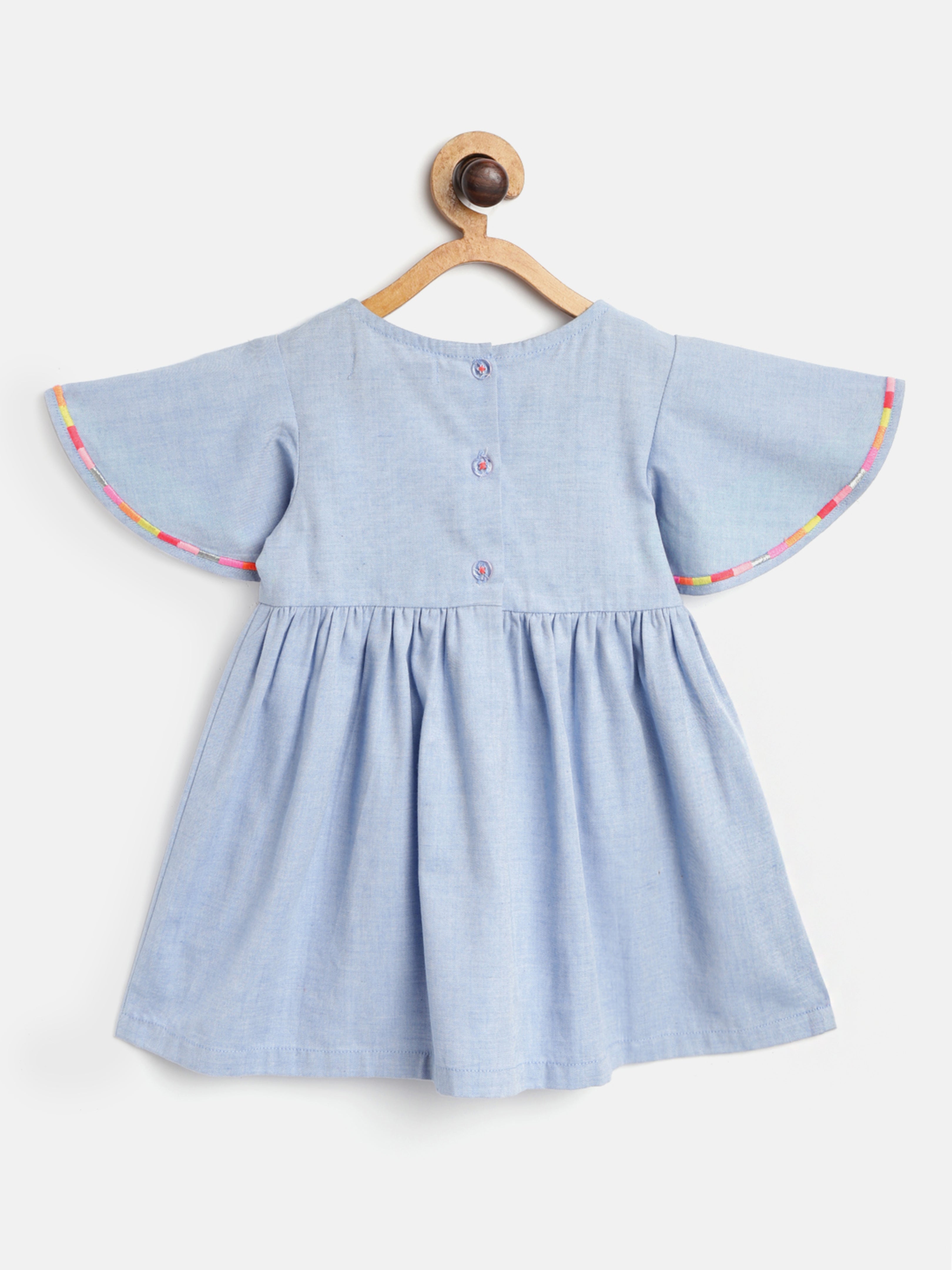 Nautinati Girls Blue Floral Embroidered A-Line Dress