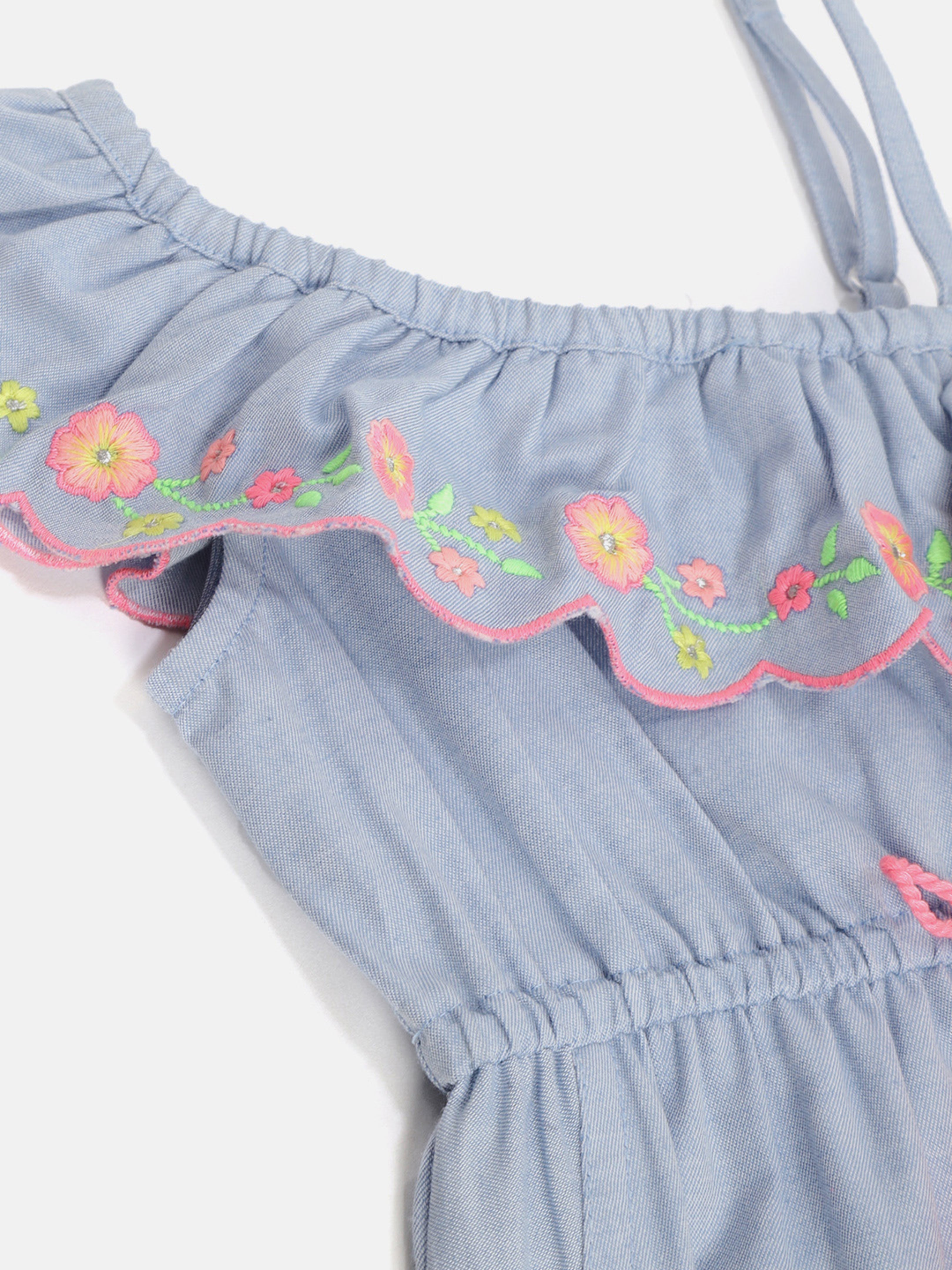 Nautinati Girls Blue Pink Embroidered Detail Playsuit