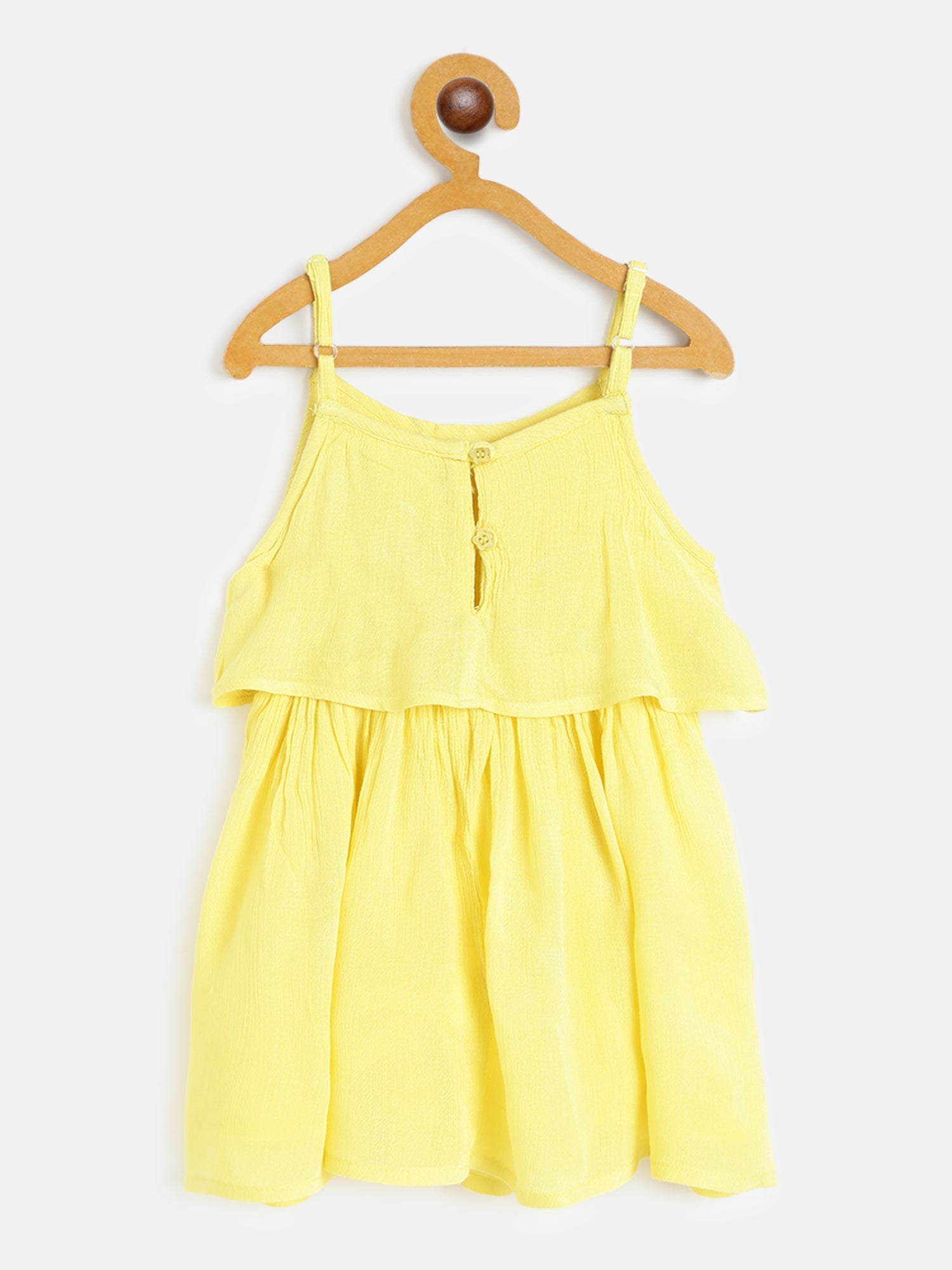 Nautinati Girls Yellow Solid Layered A-Line Dress