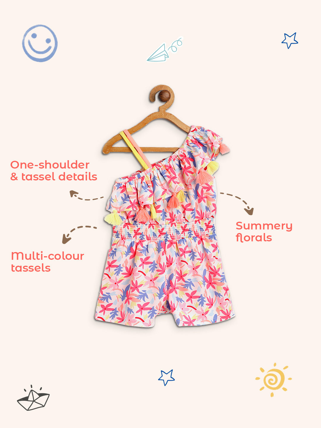 Nautinati Girls Pink Blue Printed Playsuit