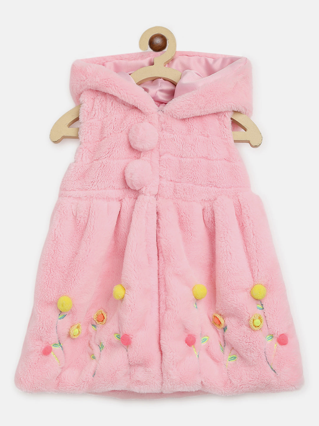 Nautinati Girls Pink Tailored Fur Jacket With Embroidered Details