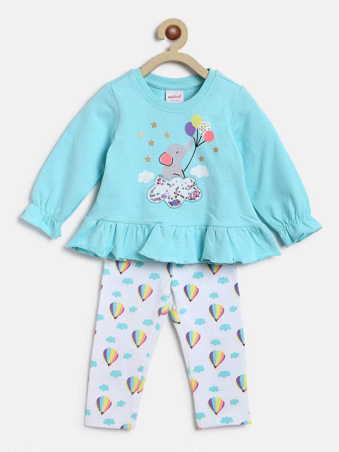 Nautinati Girls Blue White Conversational Printed Top With Trouser