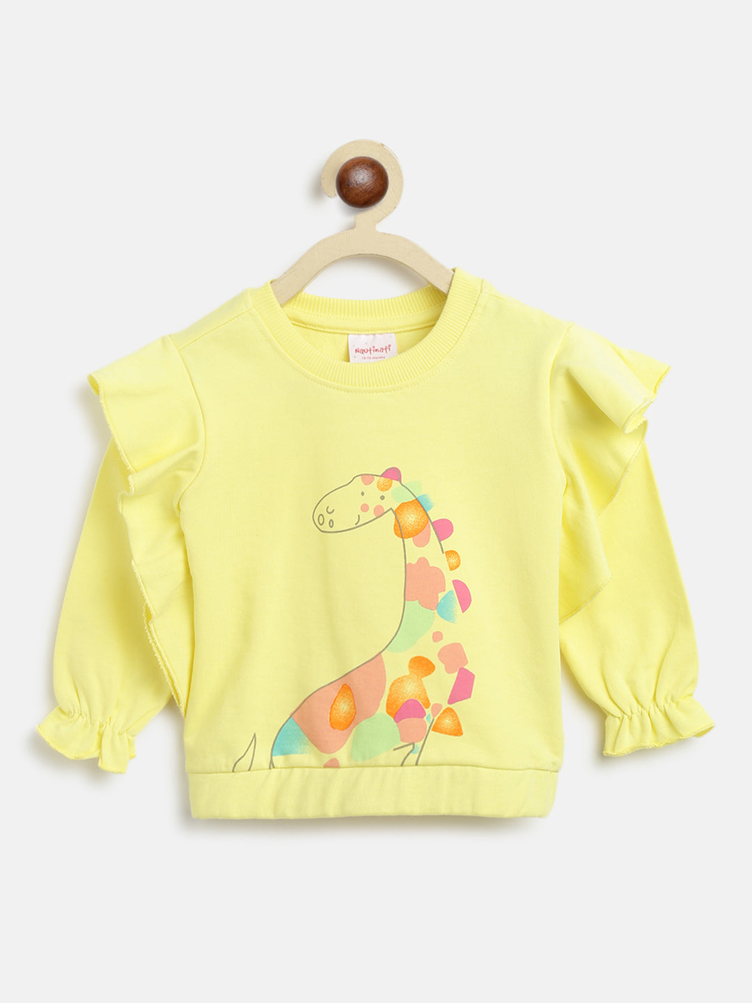 Nautinati Girls Yellow Printed Pure Cotton Sweatshirt