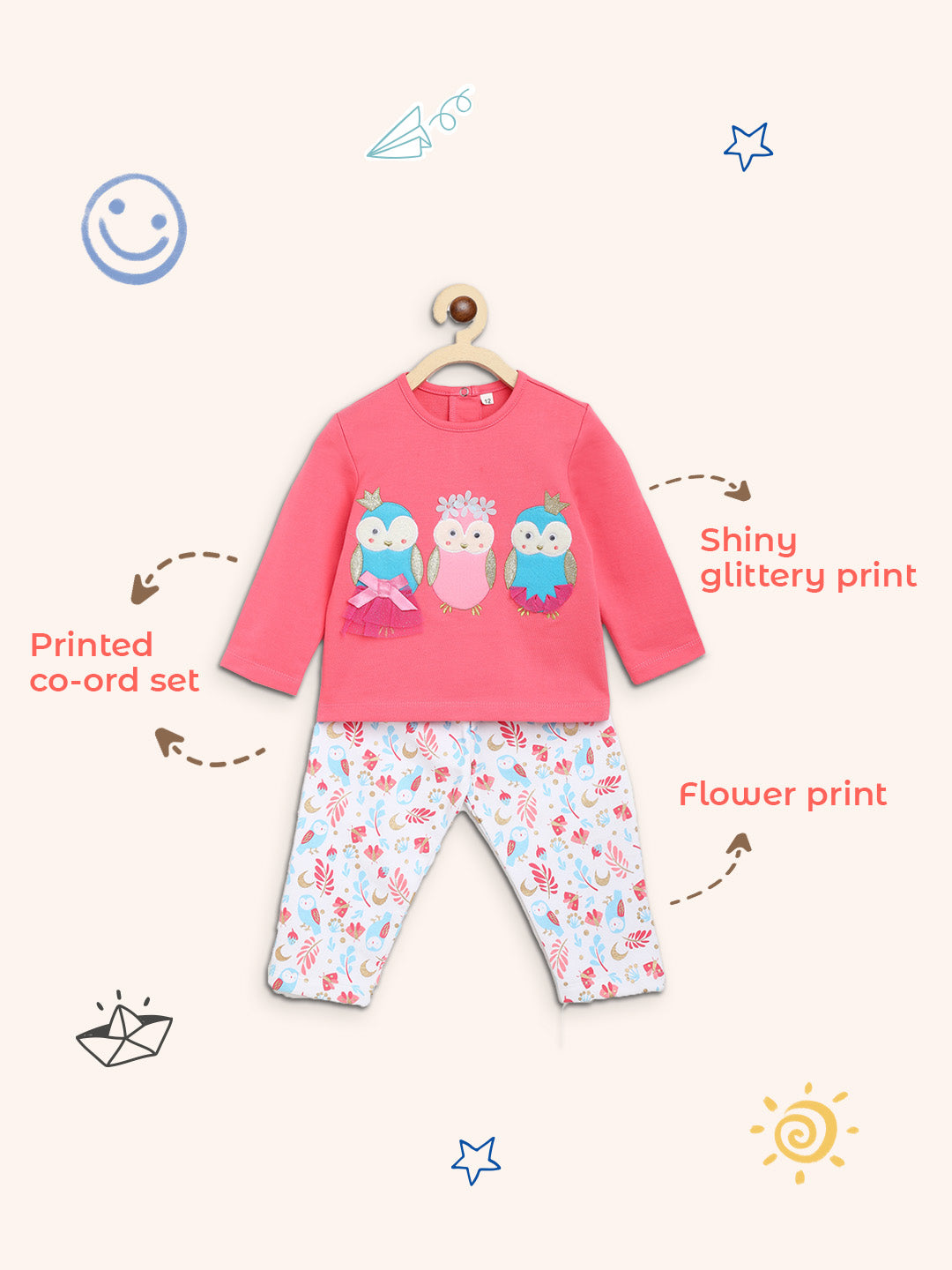 Nautinati Girls Pink White T-Shirt With Trousers