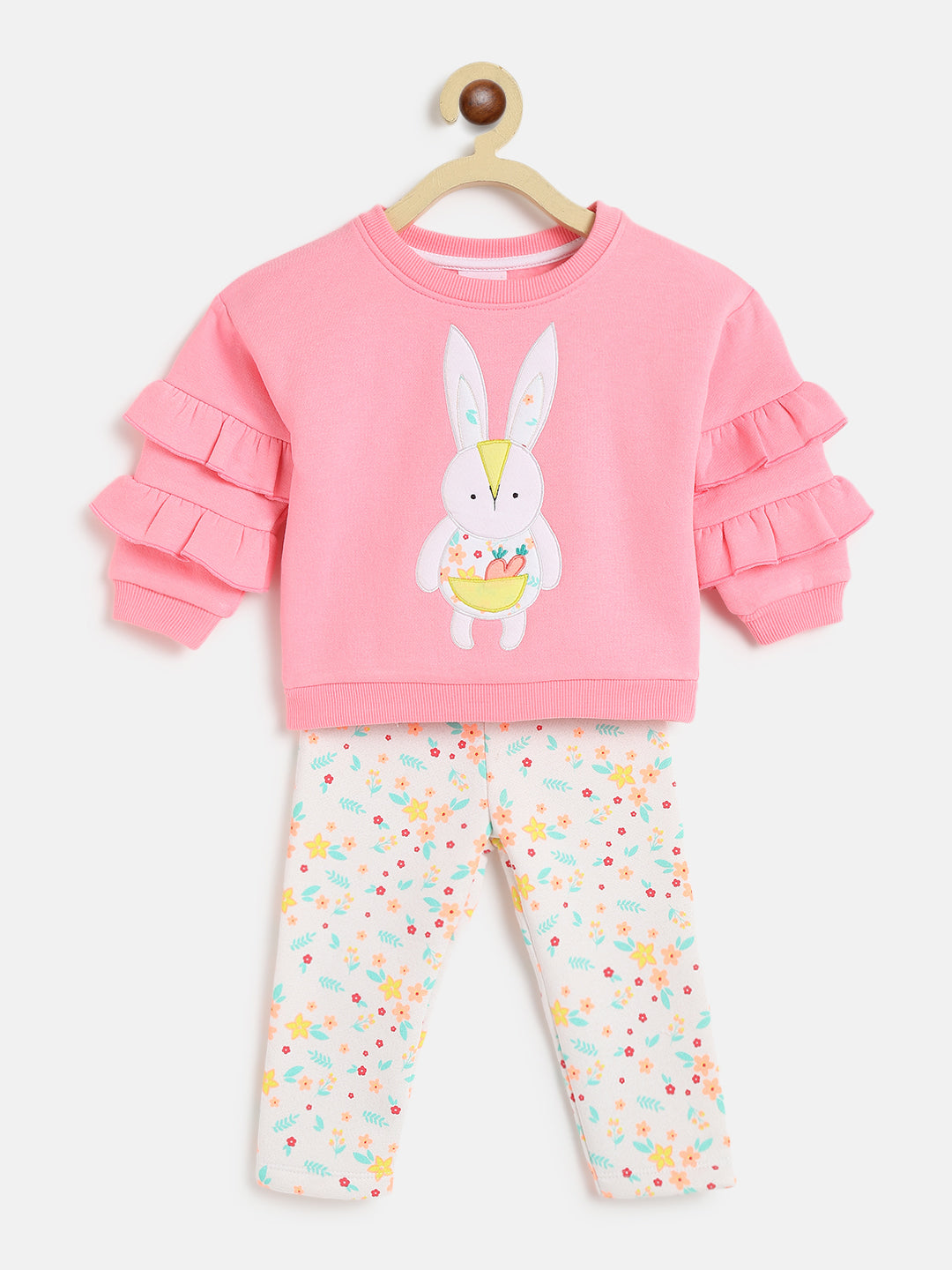 Nautinati Girls Pink White Printed Top With Trousers
