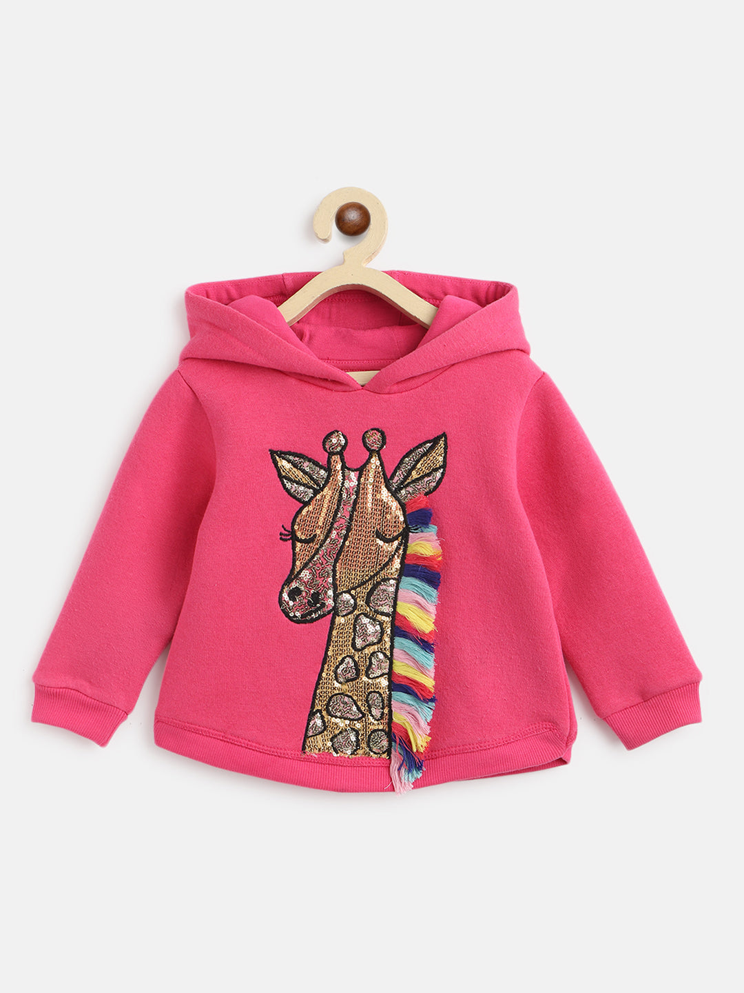Nautinati Girls Pink Printed Hooded Sweatshirt