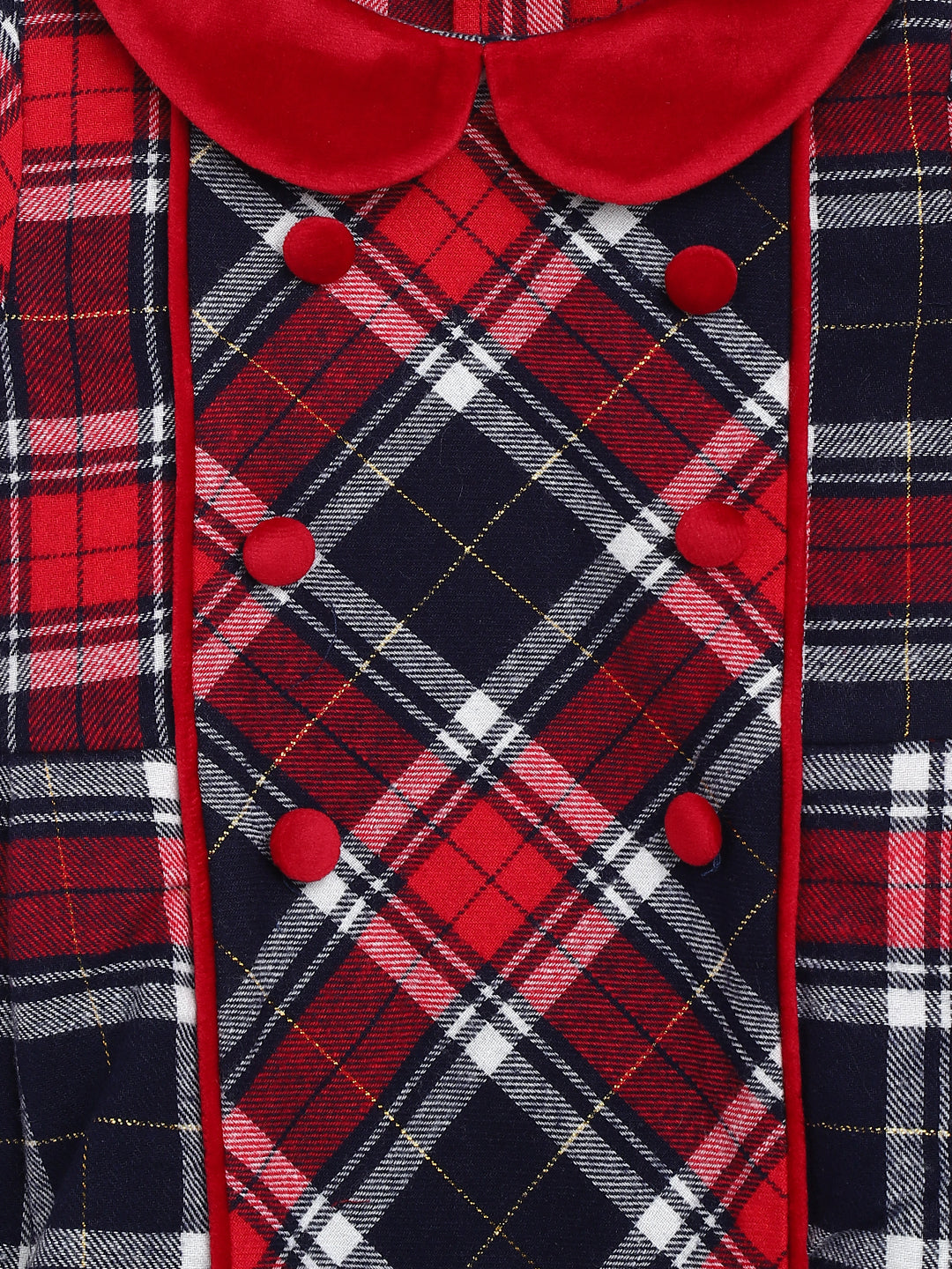 Nautinati Girl Red Checked Peter Pan Collar A-Line Cotton Dress
