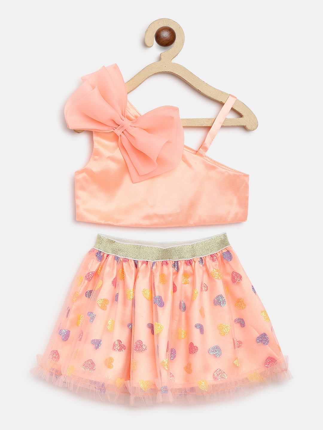 Nautinati Girls Peach-Coloured Yellow Top With Skirt
