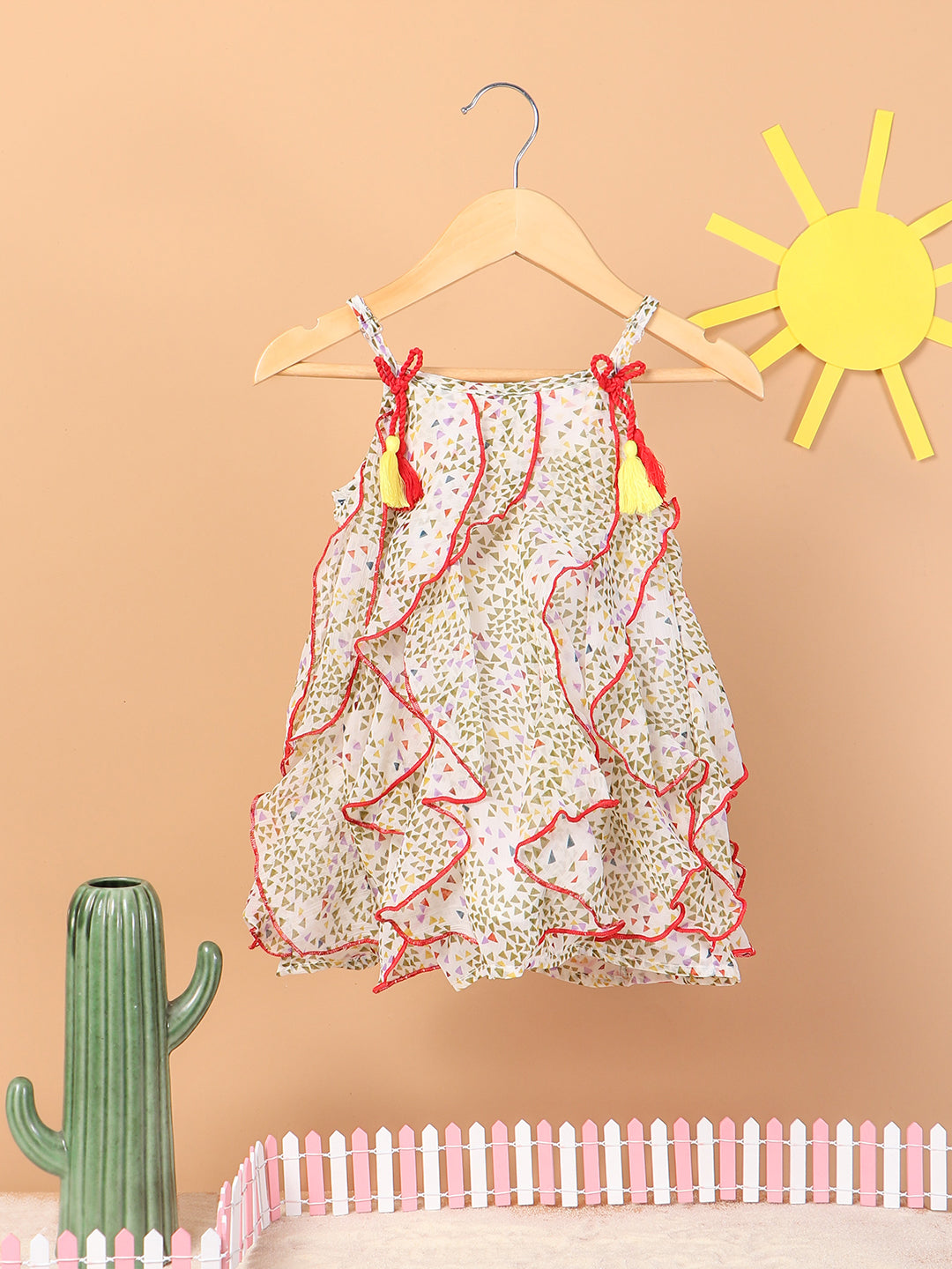 Nautinati White Mustard Yellow Georgette Balloon Dress