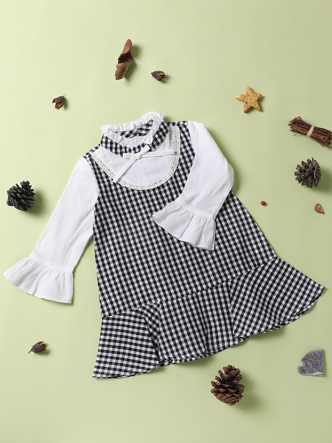 Nautinati Girls Cotton Checked A-Line Dress