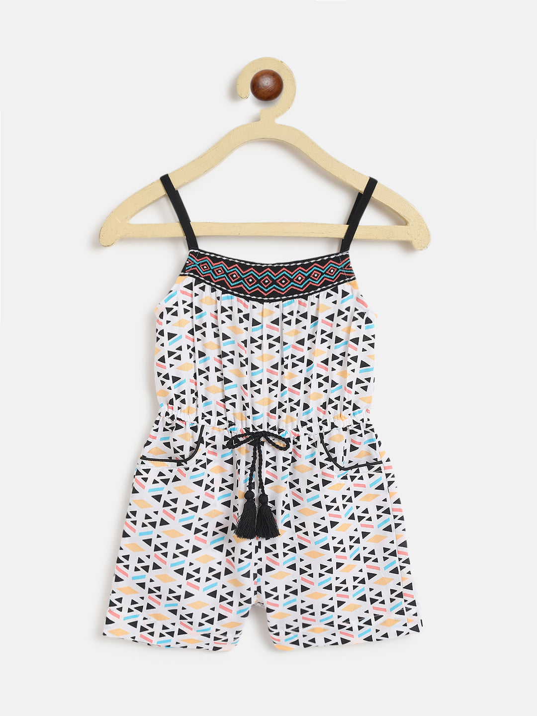 Nautinati Girls White Black Printed Jumpsuit