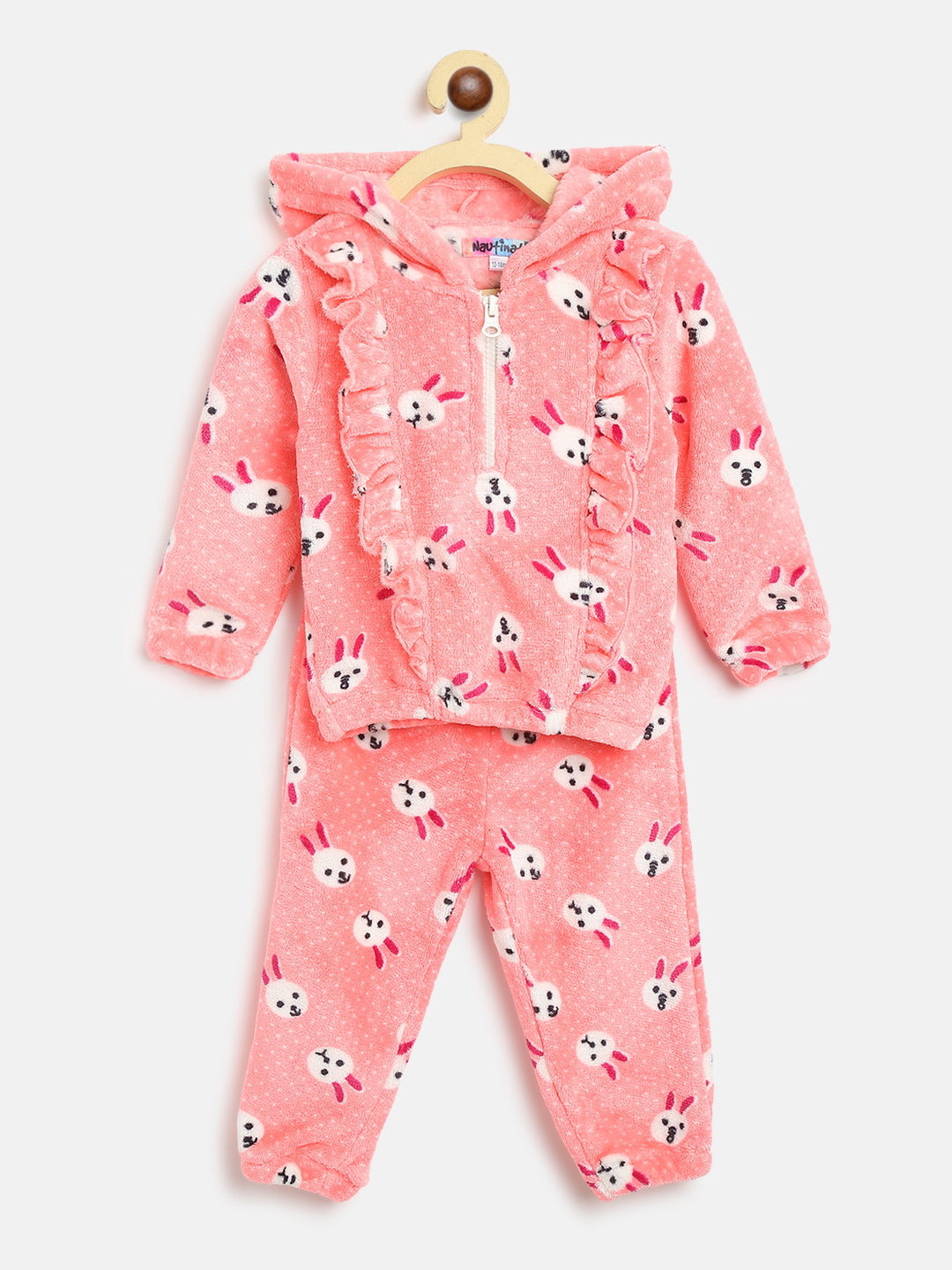 Nautinati Girls Pink White Printed Top With Trousers