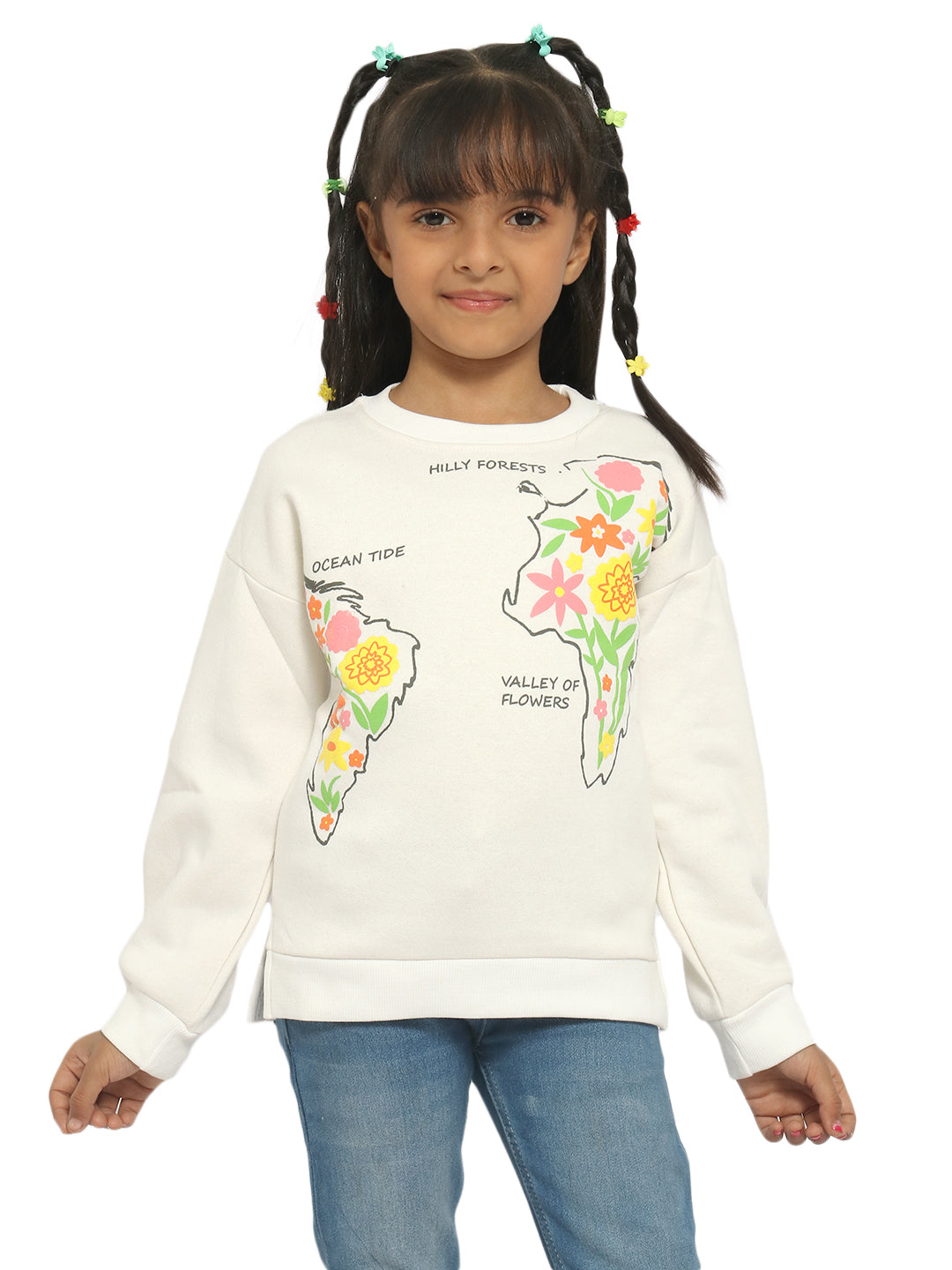 Nautinati Girls White Printed Sweatshirt