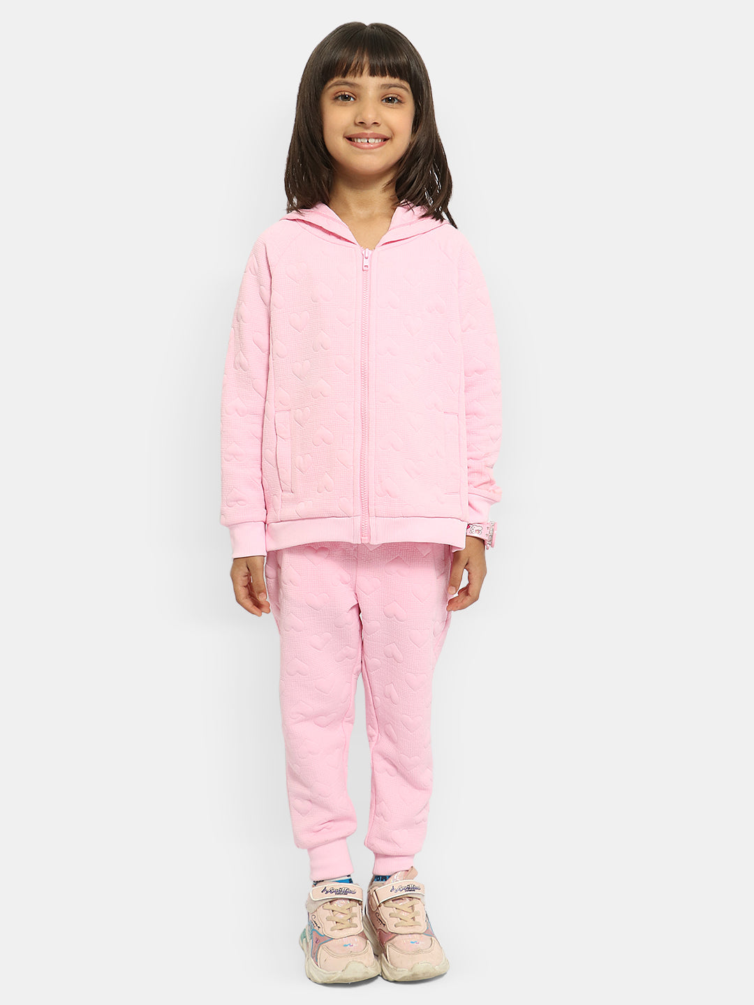 Nautinati Girls Pink Solid Tracksuits