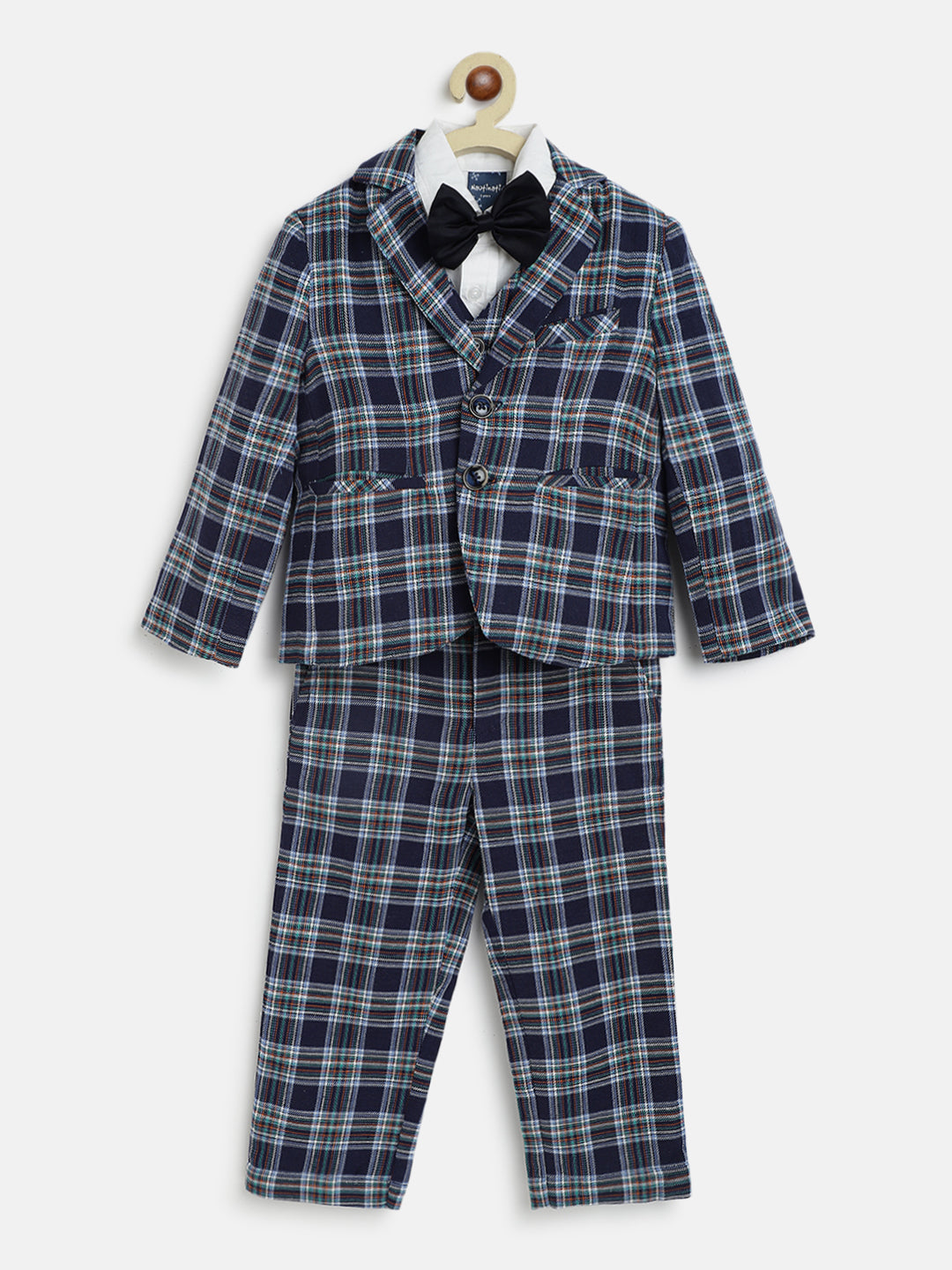 Nautinati Boys Checked 5-Piece Double-Breasted Cotton Partywear Suit