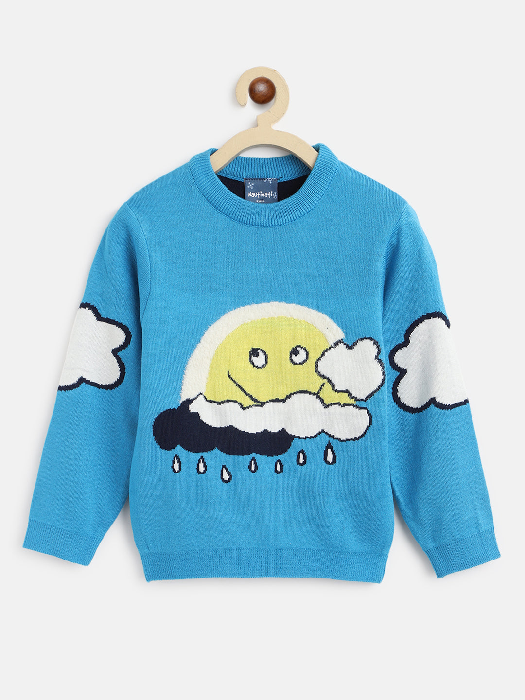 Nautinati Boys Blue White Printed Round Neck Acrylic Pullover