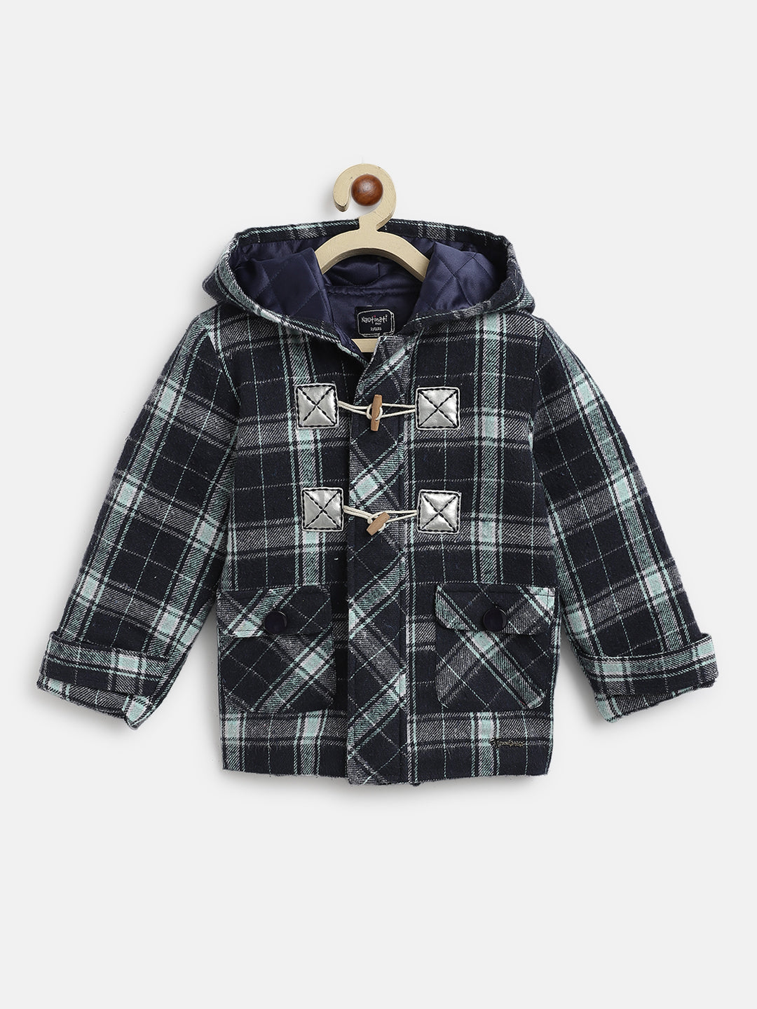 Nautinati Boys Checked Hooded Pure Cotton Open Front Jacket