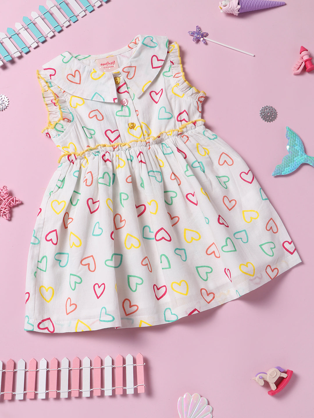 Nautinati Girls Printed Peter Pan Collar Cotton Dress